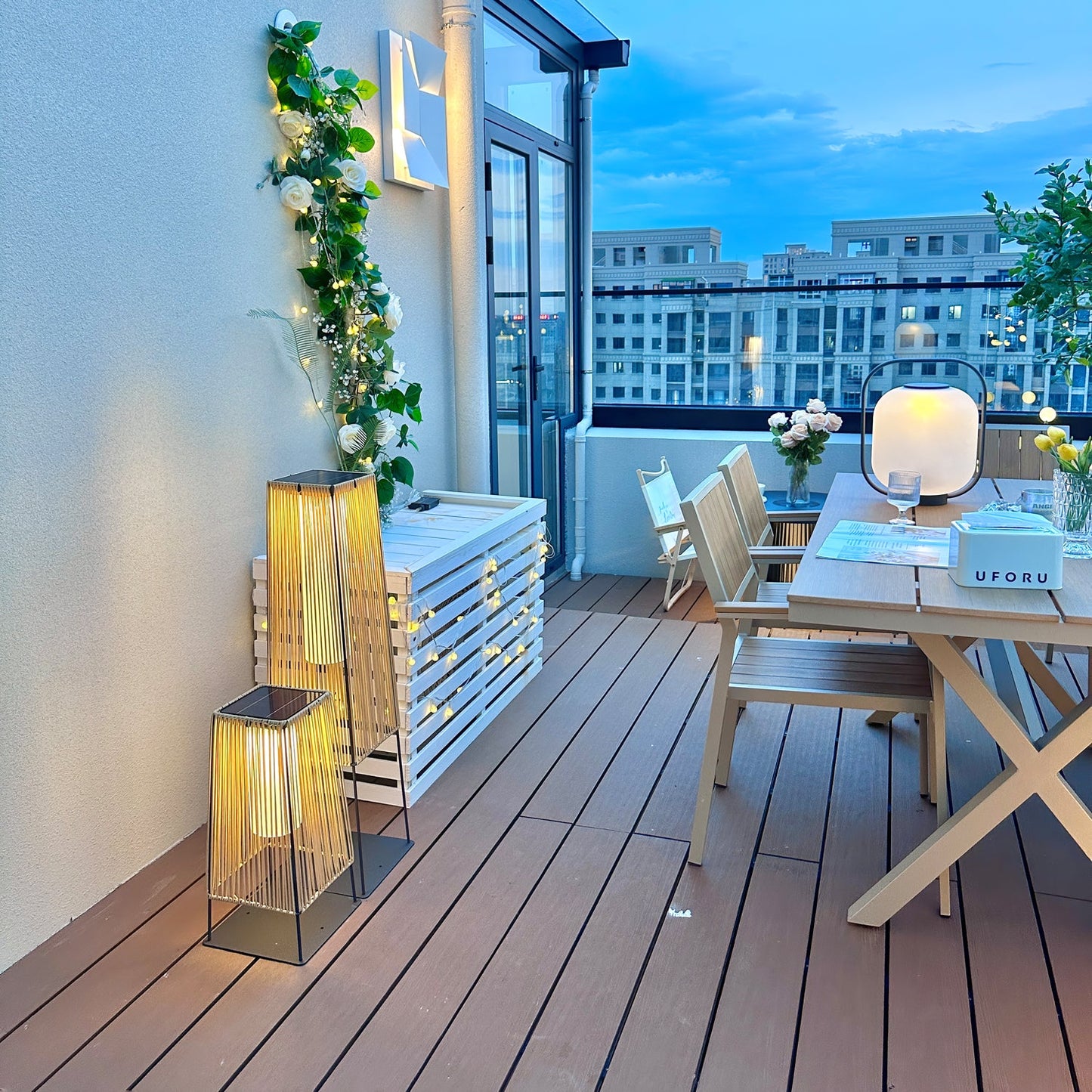 Plastic Rattan Outdoor Post Light - Solar Powered LED, Waterproof