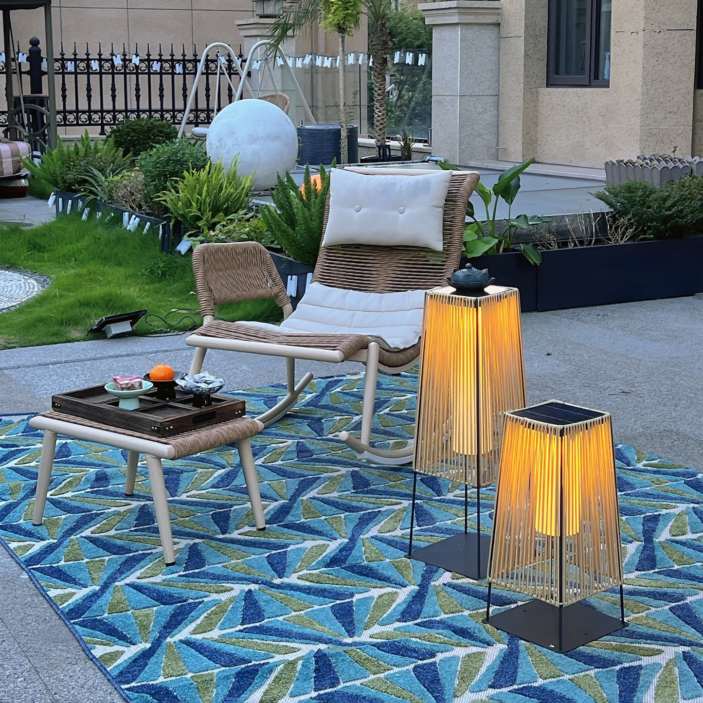 Plastic Rattan Outdoor Post Light - Solar Powered LED, Waterproof