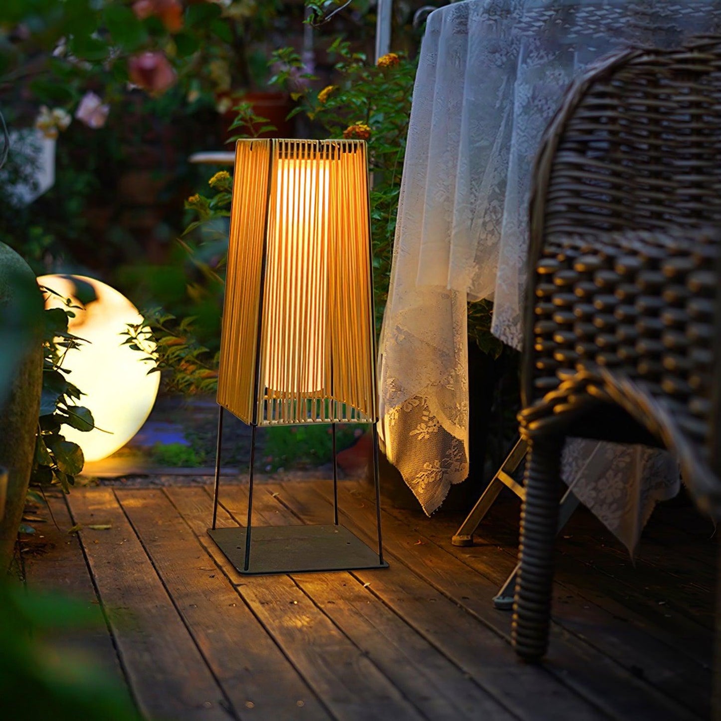 Plastic Rattan Outdoor Post Light - Solar Powered LED, Waterproof