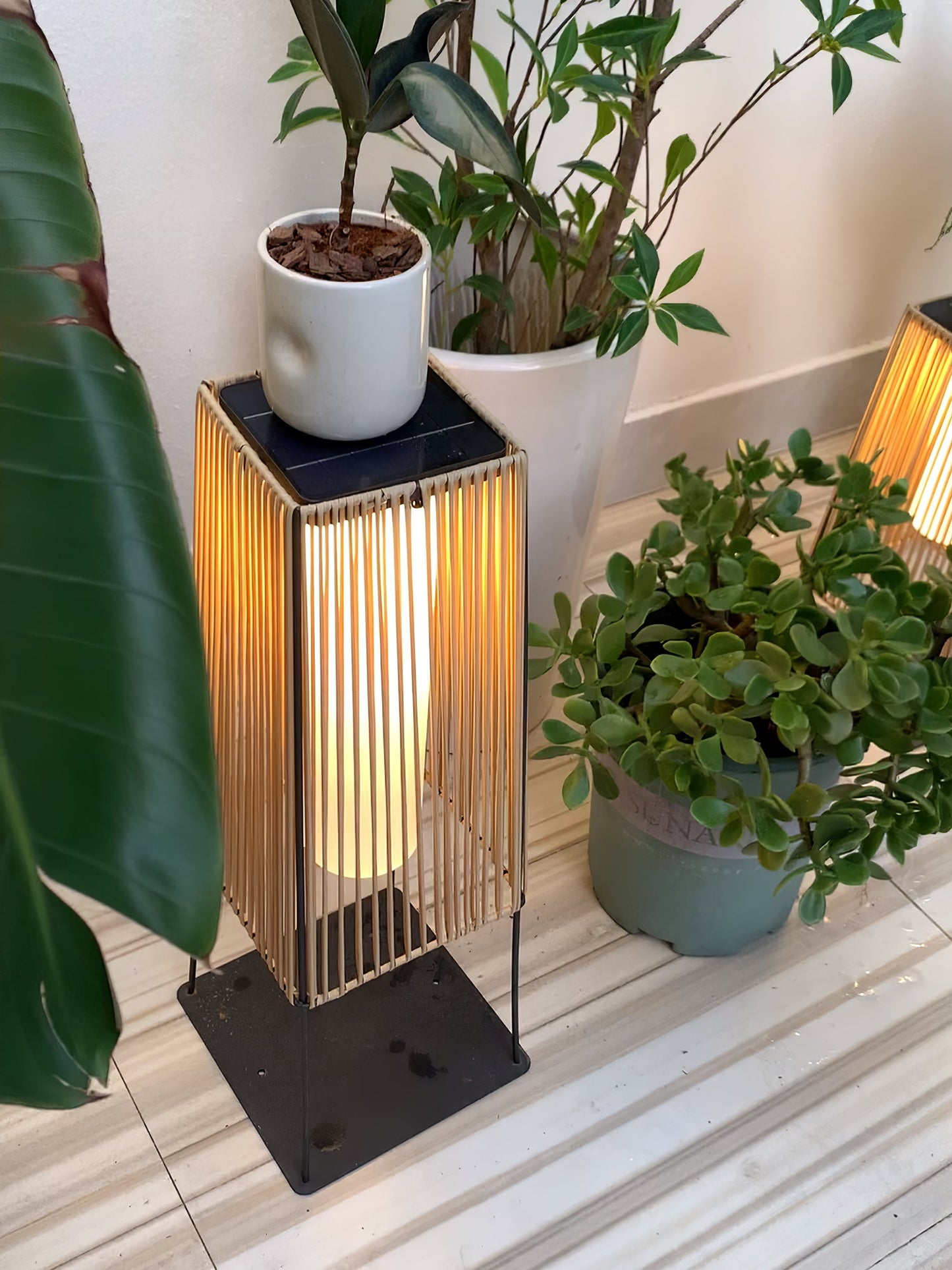 Plastic Rattan Outdoor Post Light - Solar Powered LED, Waterproof