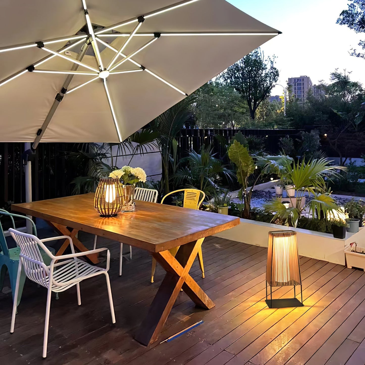Plastic Rattan Outdoor Post Light - Solar Powered LED, Waterproof