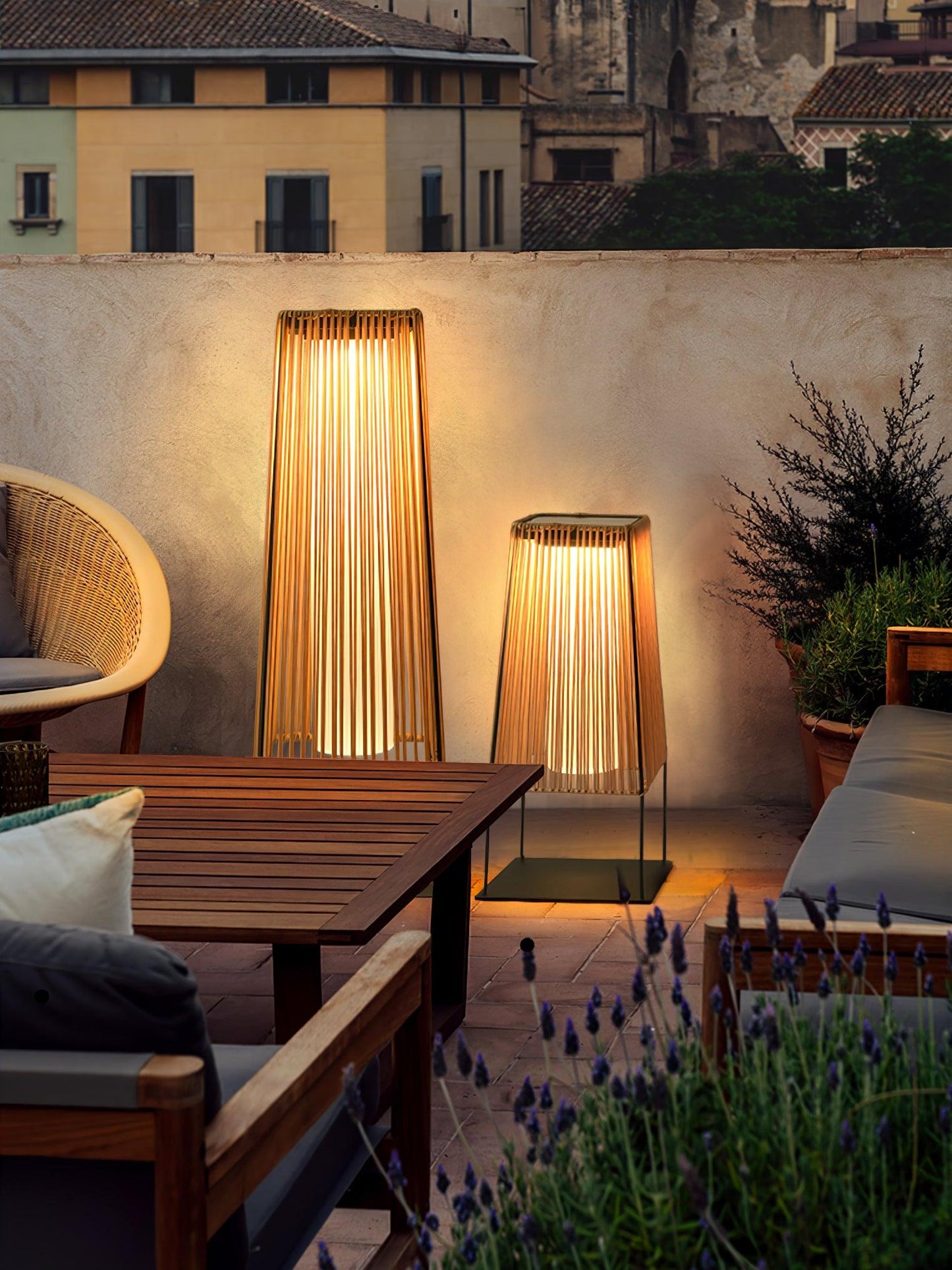Plastic Rattan Outdoor Post Light - Solar Powered LED, Waterproof