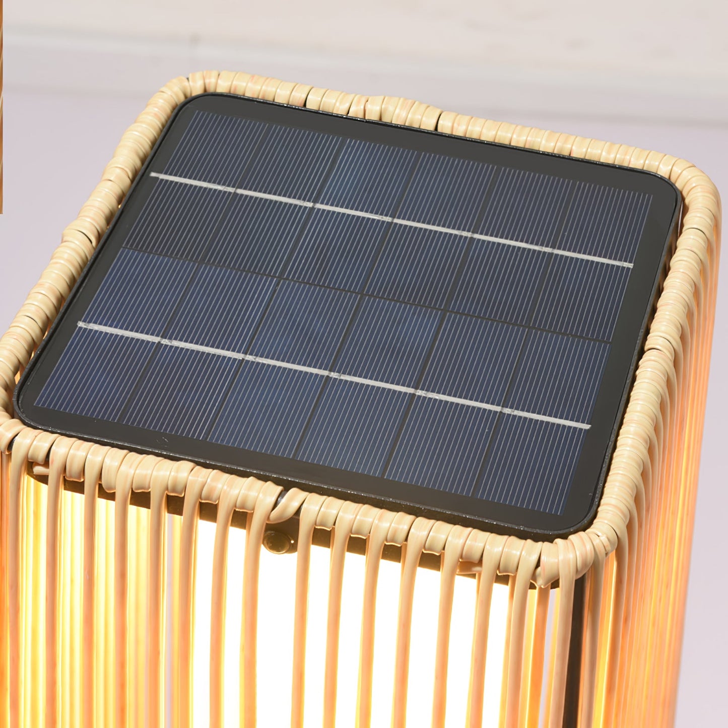 Plastic Rattan Outdoor Post Light - Solar Powered LED, Waterproof