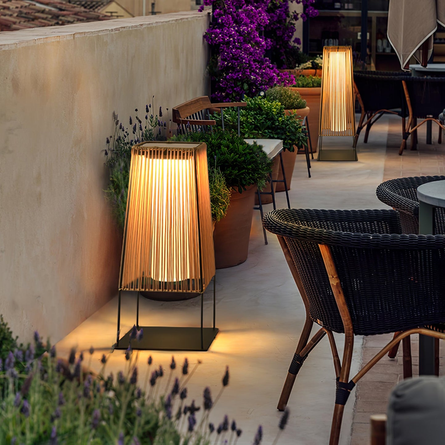 Plastic Rattan Outdoor Post Light - Solar Powered LED, Waterproof