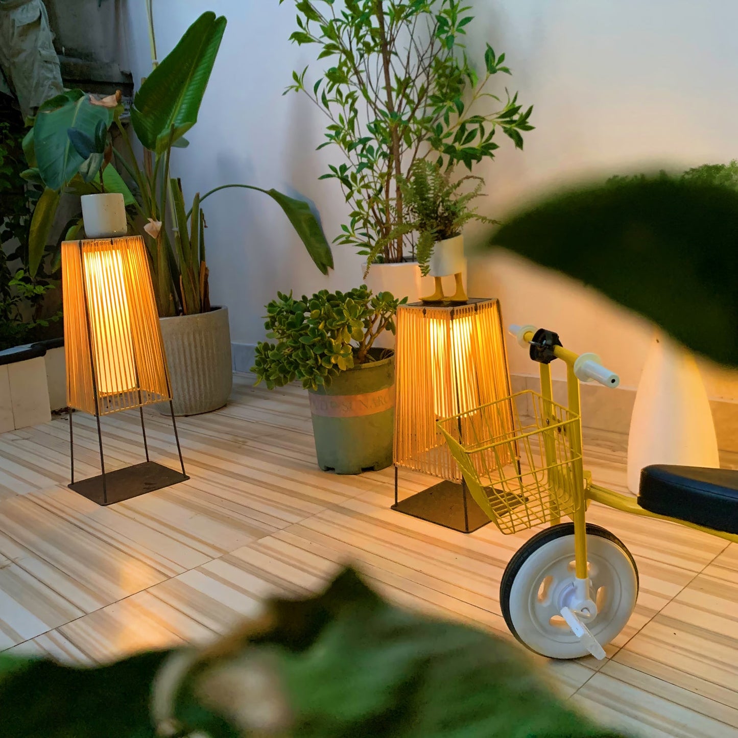 Plastic Rattan Outdoor Post Light - Solar Powered LED, Waterproof