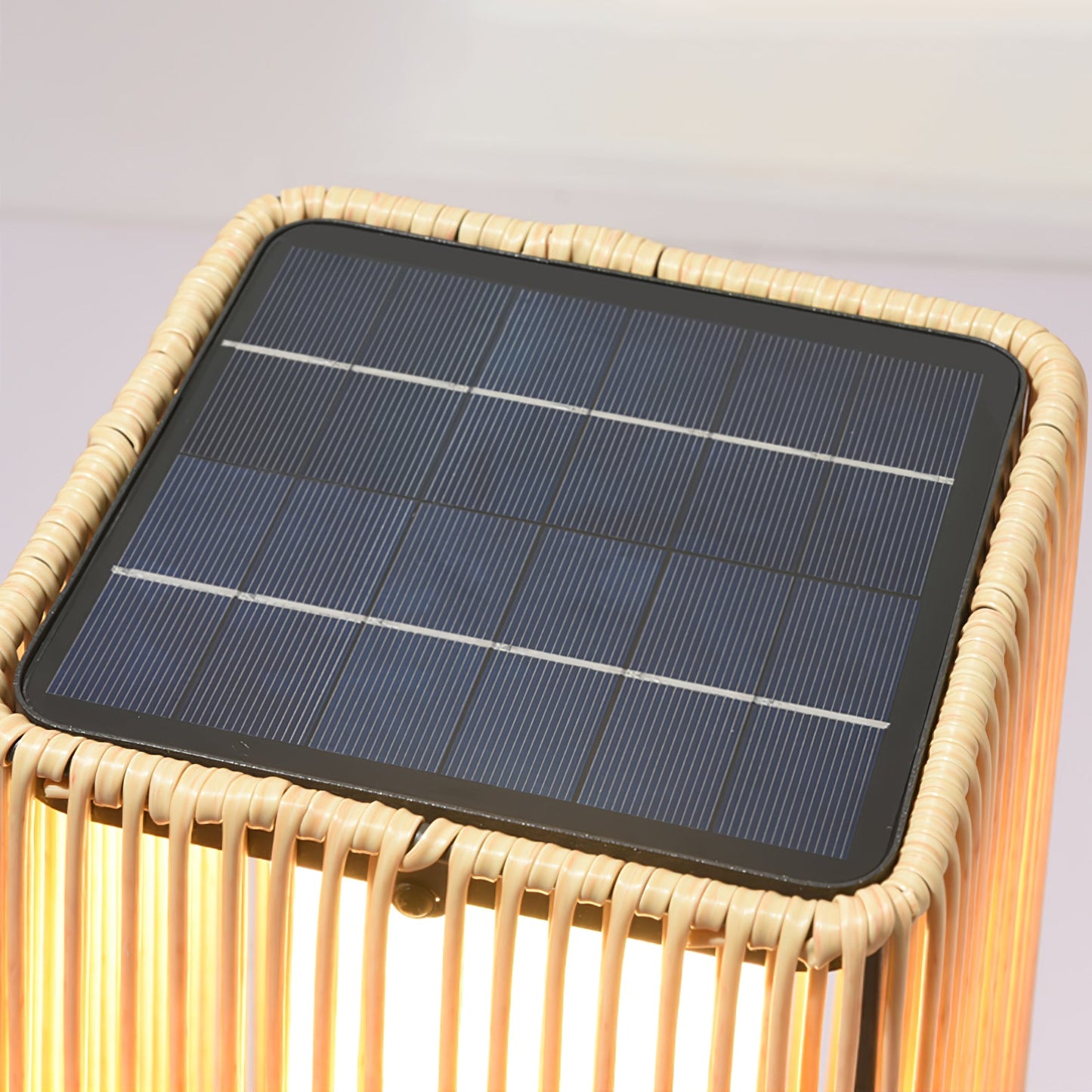 Plastic Rattan Outdoor Post Light - Solar Powered LED, Waterproof