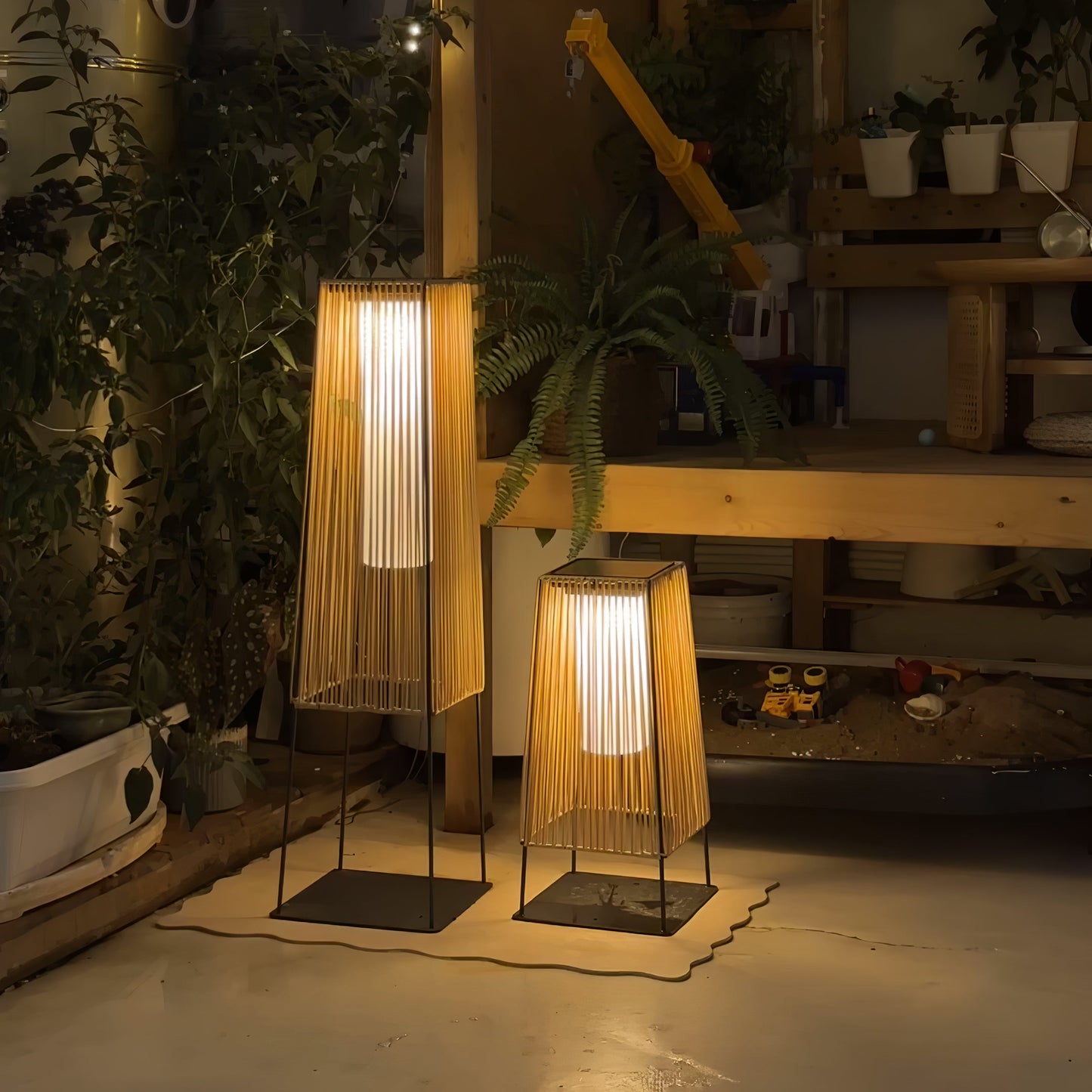 Plastic Rattan Outdoor Post Light - Solar Powered LED, Waterproof