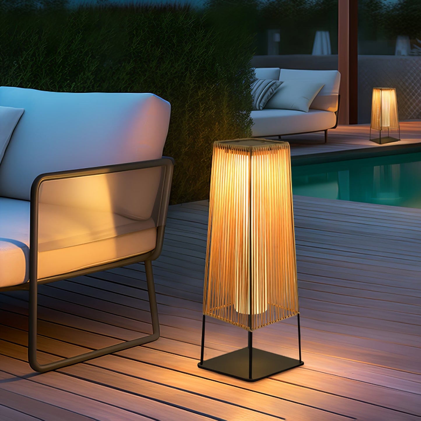 Plastic Rattan Outdoor Post Light - Solar Powered LED, Waterproof