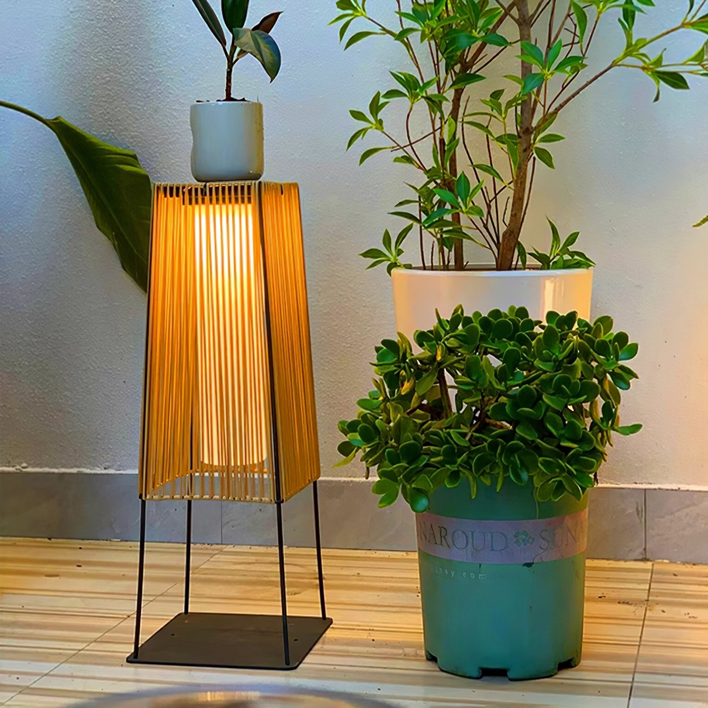 Plastic Rattan Outdoor Post Light - Solar Powered LED, Waterproof