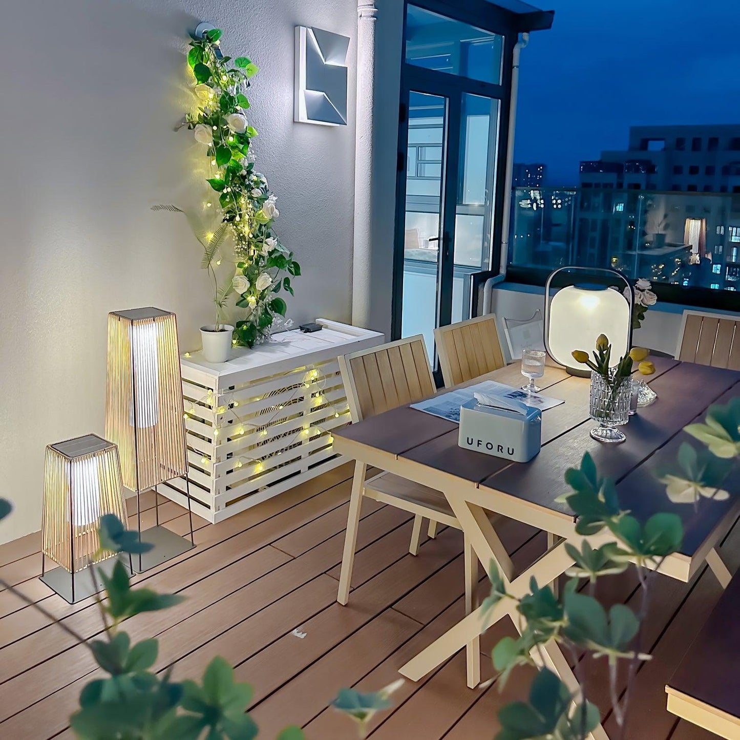 Plastic Rattan Outdoor Post Light - Solar Powered LED, Waterproof