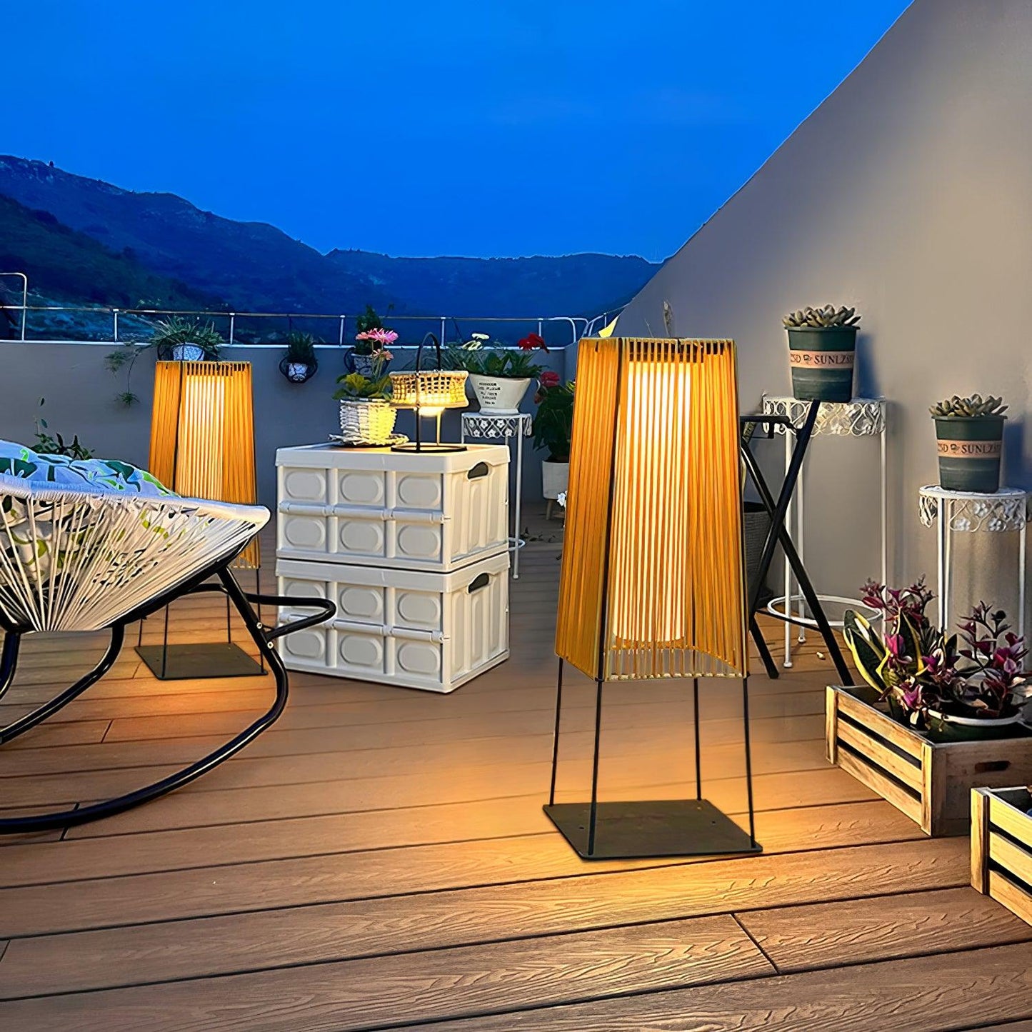 Plastic Rattan Outdoor Post Light - Solar Powered LED, Waterproof