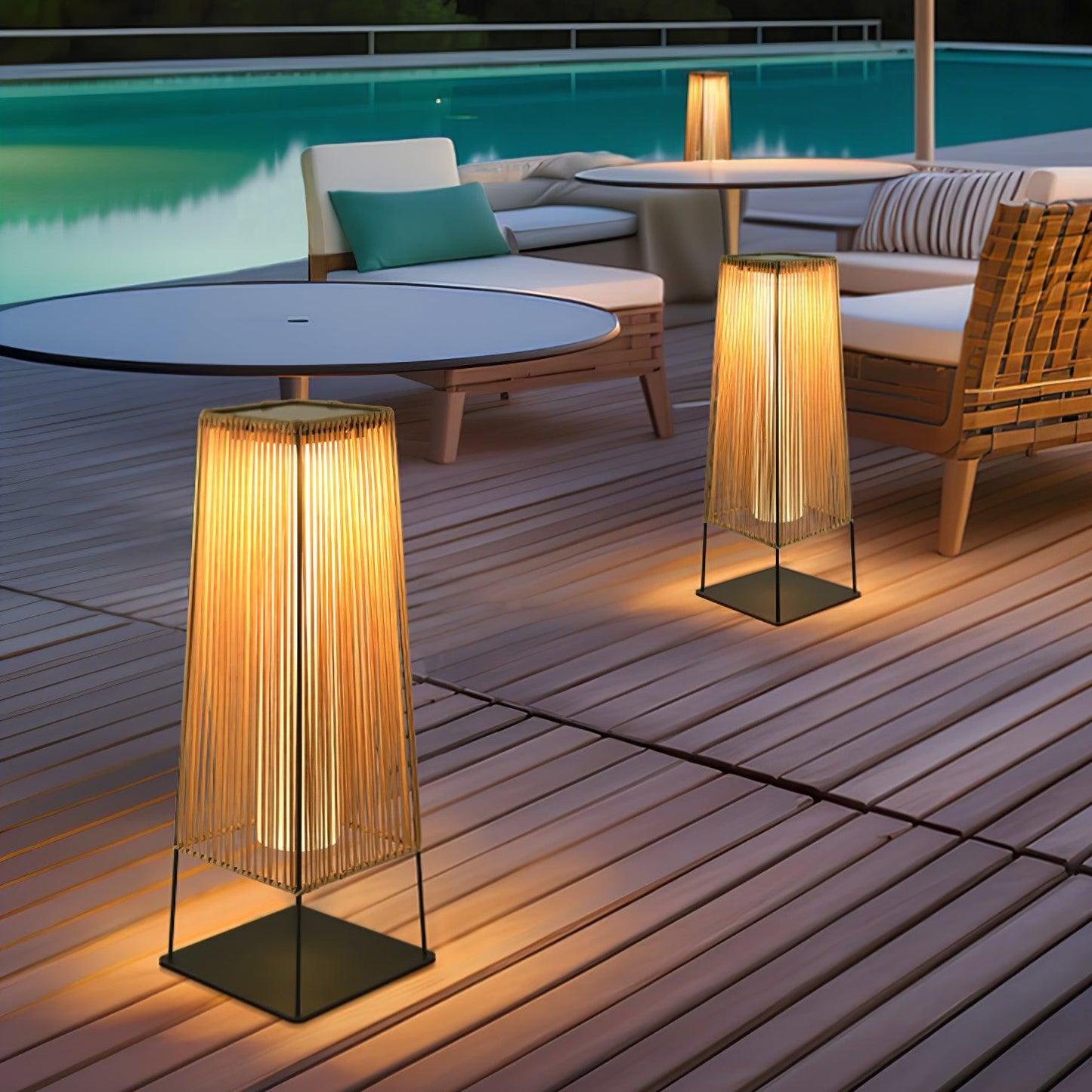 Plastic Rattan Outdoor Post Light - Solar Powered LED, Waterproof
