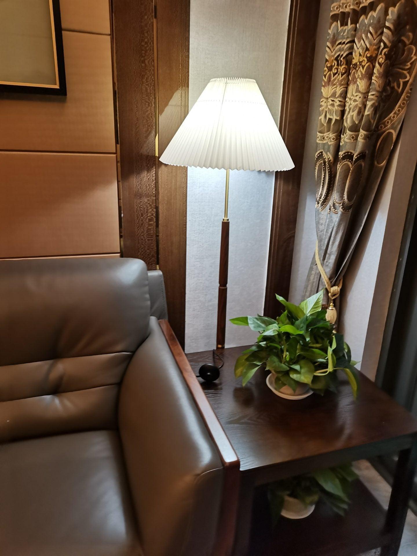 Pleated Floor Lamp - Elegant LED Design, Indoor Use, Wood Base