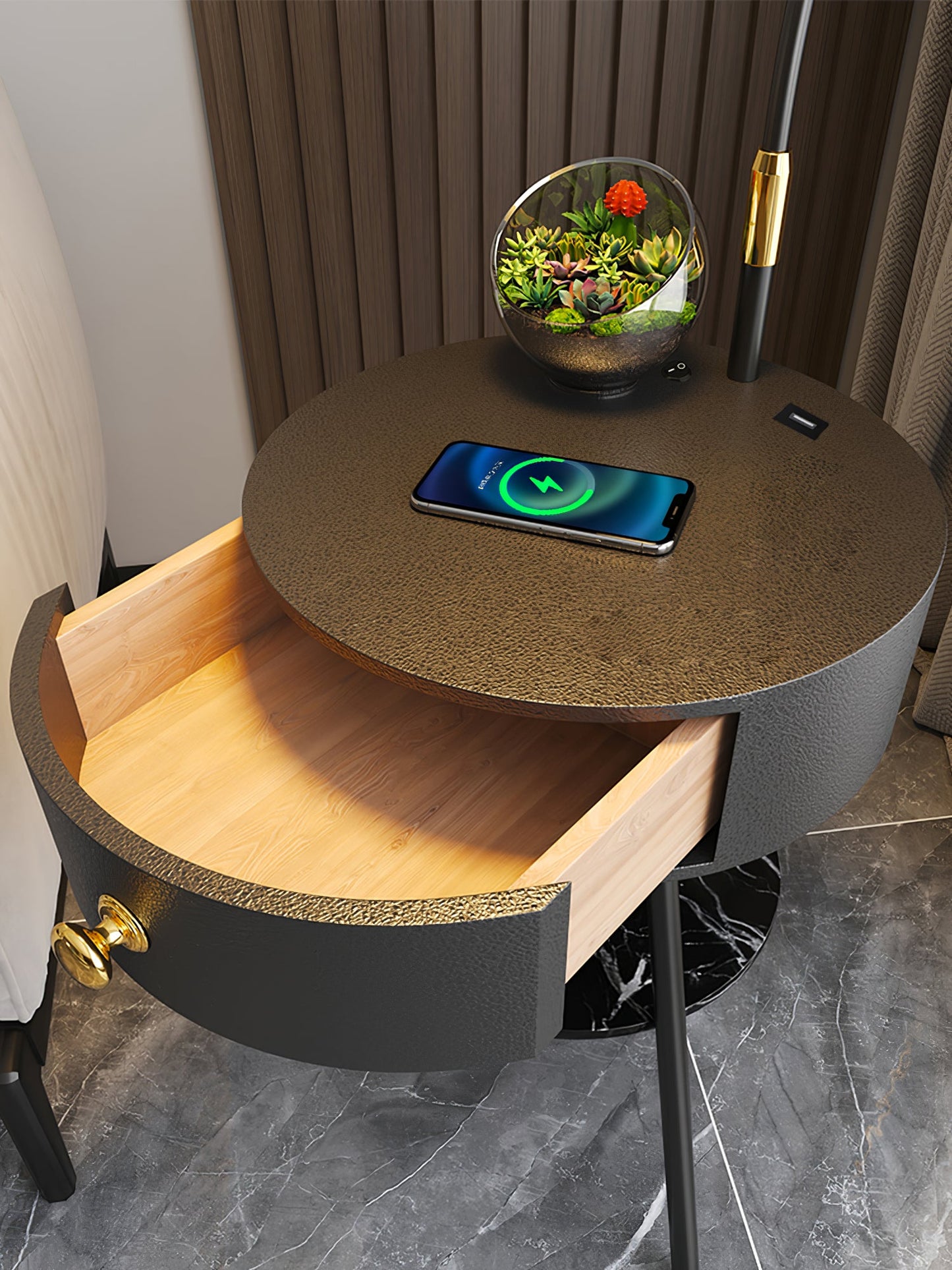 Pleated Nightstand Floor Light with Gold Base and Shade