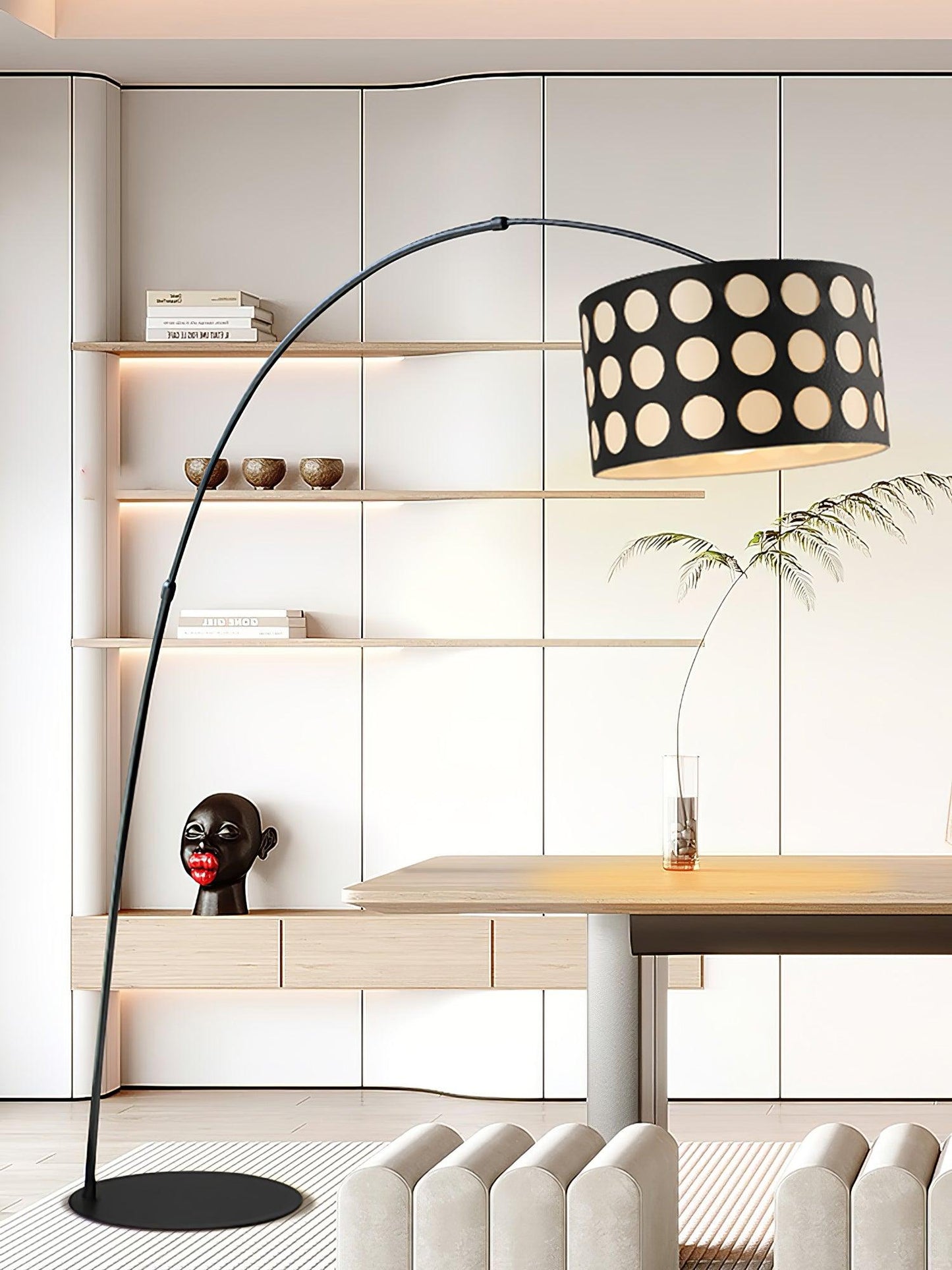 Polka Arc Fabric Floor Lamp with LED Shade for Indoor Use