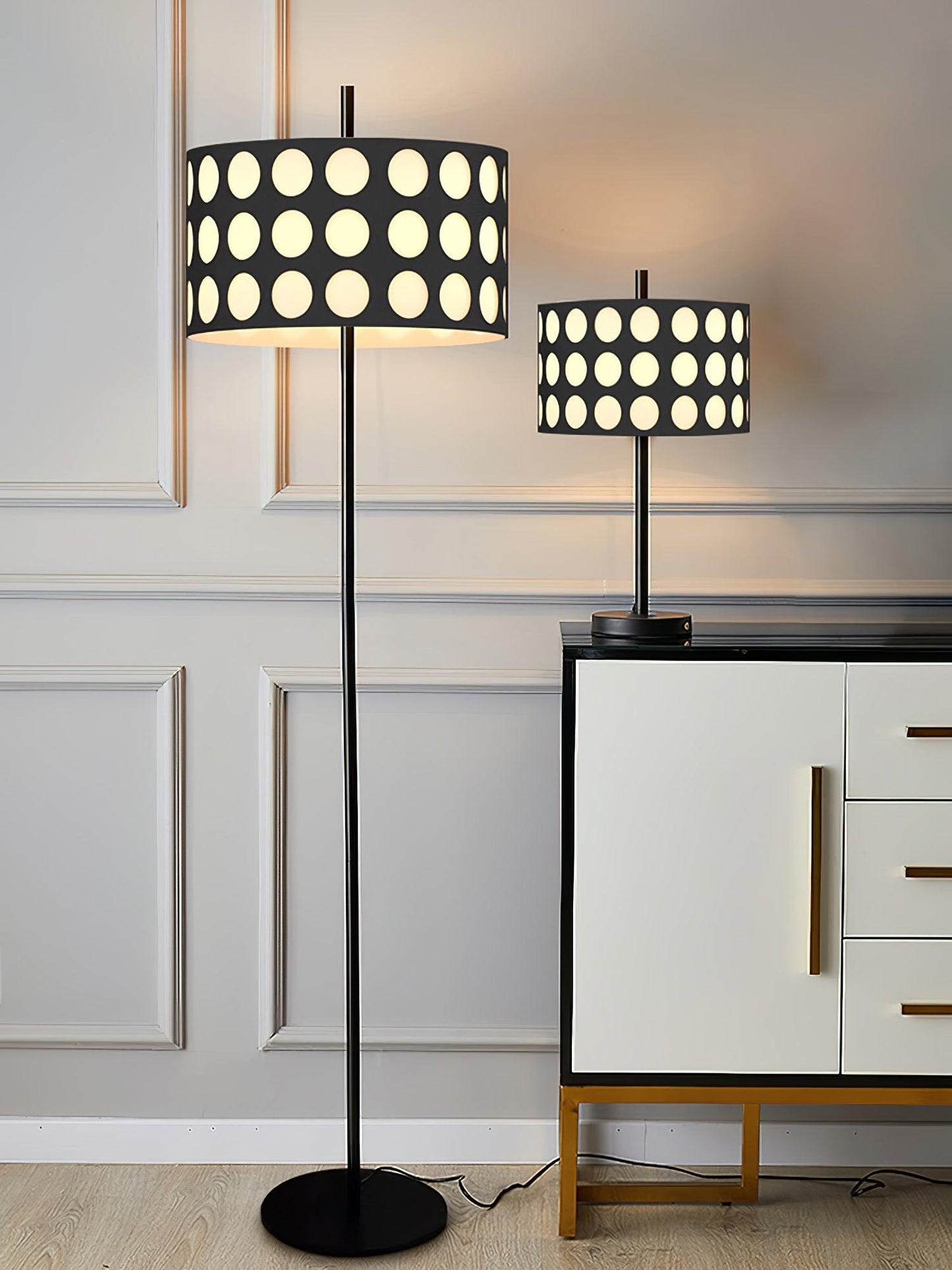 Polka Arc Fabric Floor Lamp with LED Shade for Indoor Use