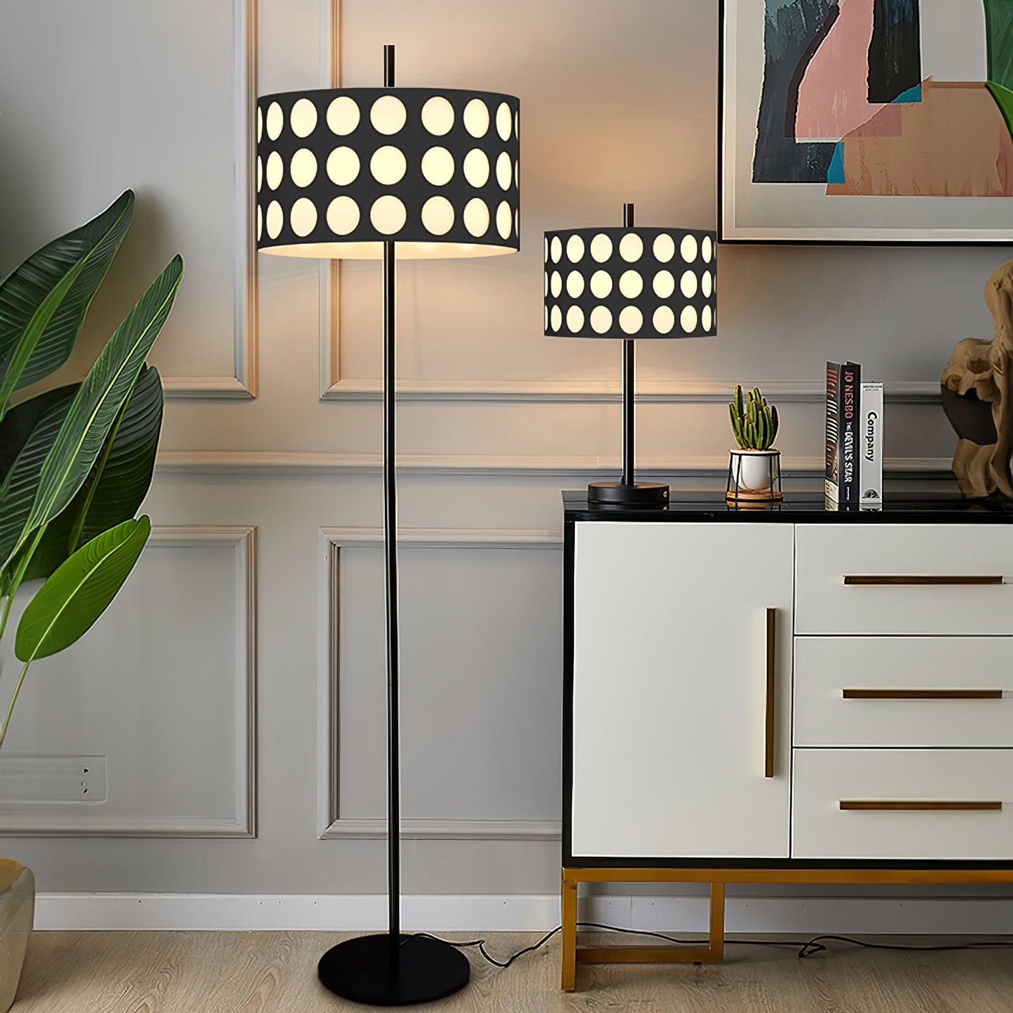 Polka Arc Fabric Floor Lamp with LED Shade for Indoor Use