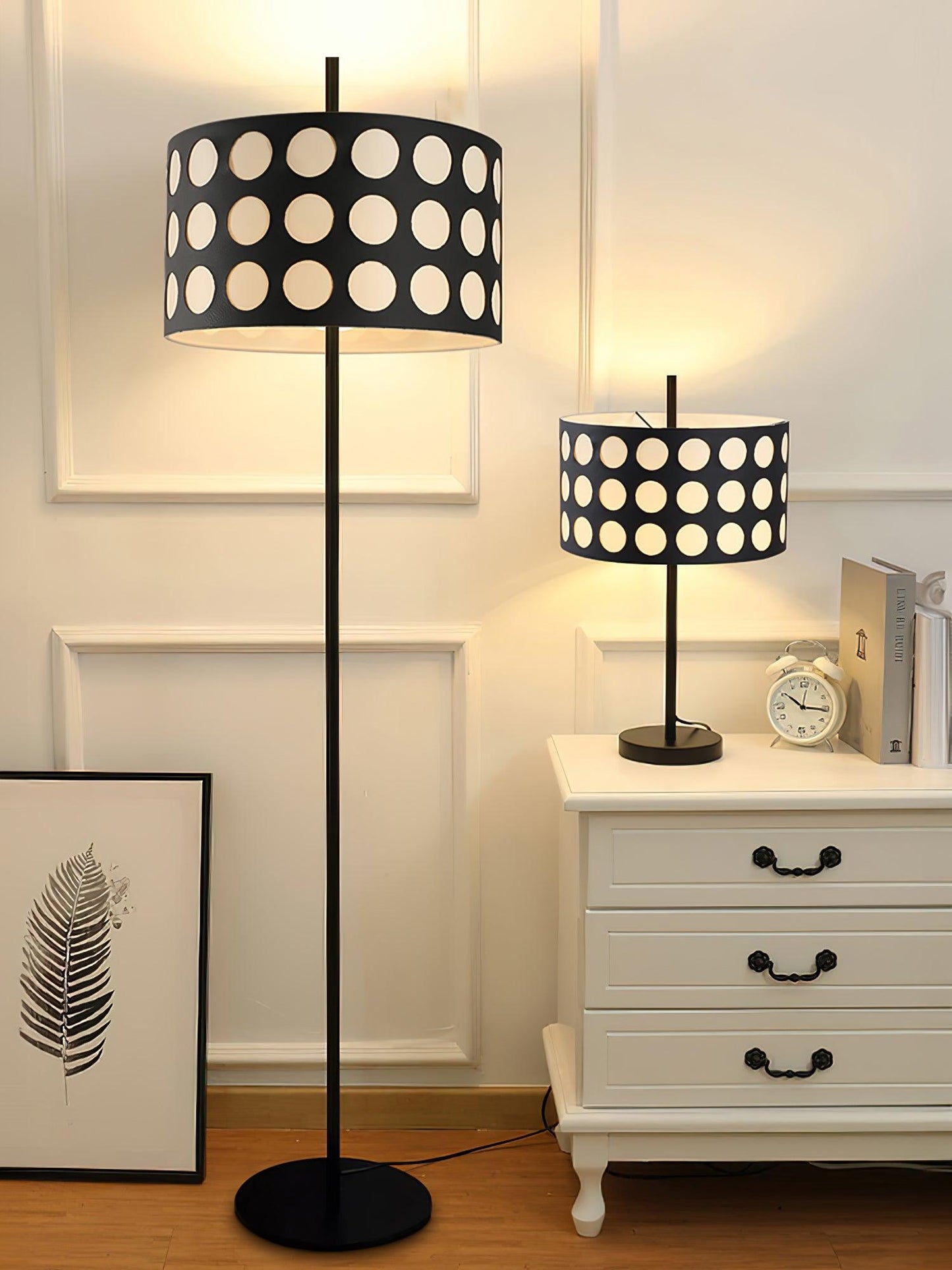 Polka Arc Fabric Floor Lamp with LED Shade for Indoor Use