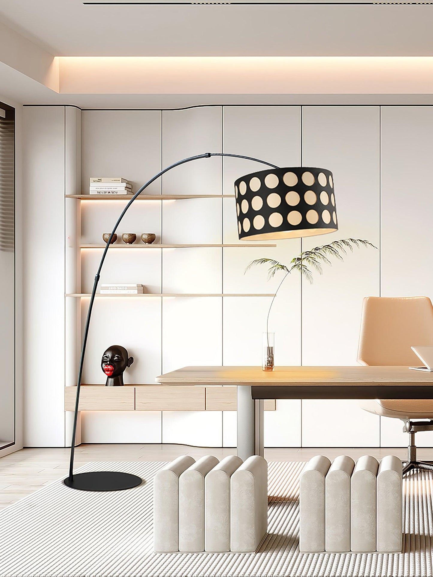 Polka Arc Fabric Floor Lamp with LED Shade for Indoor Use