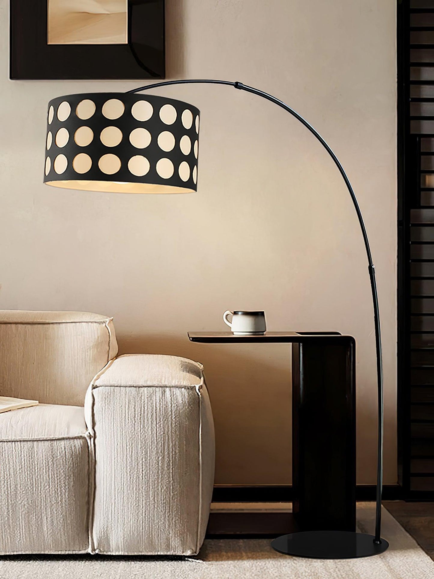 Polka Arc Fabric Floor Lamp with LED Shade for Indoor Use
