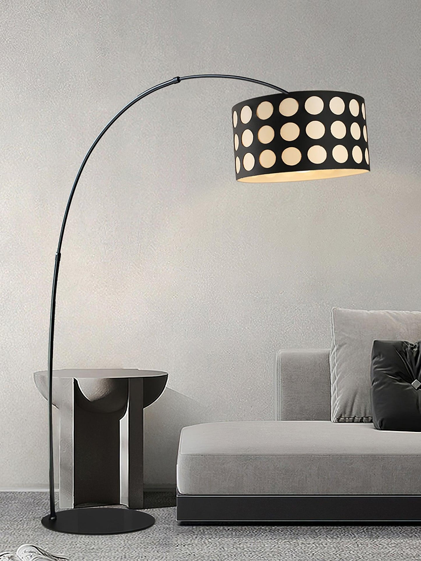 Polka Arc Fabric Floor Lamp with LED Shade for Indoor Use