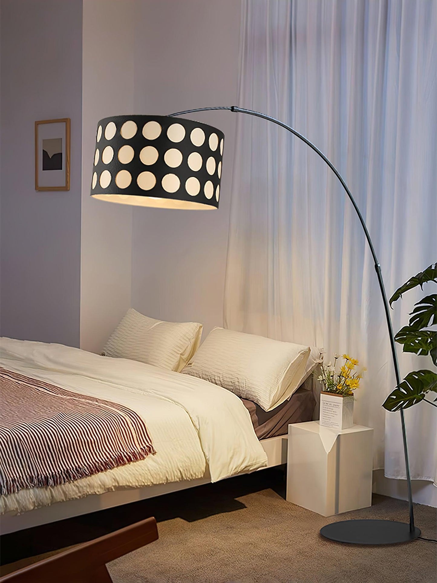Polka Arc Fabric Floor Lamp with LED Shade for Indoor Use