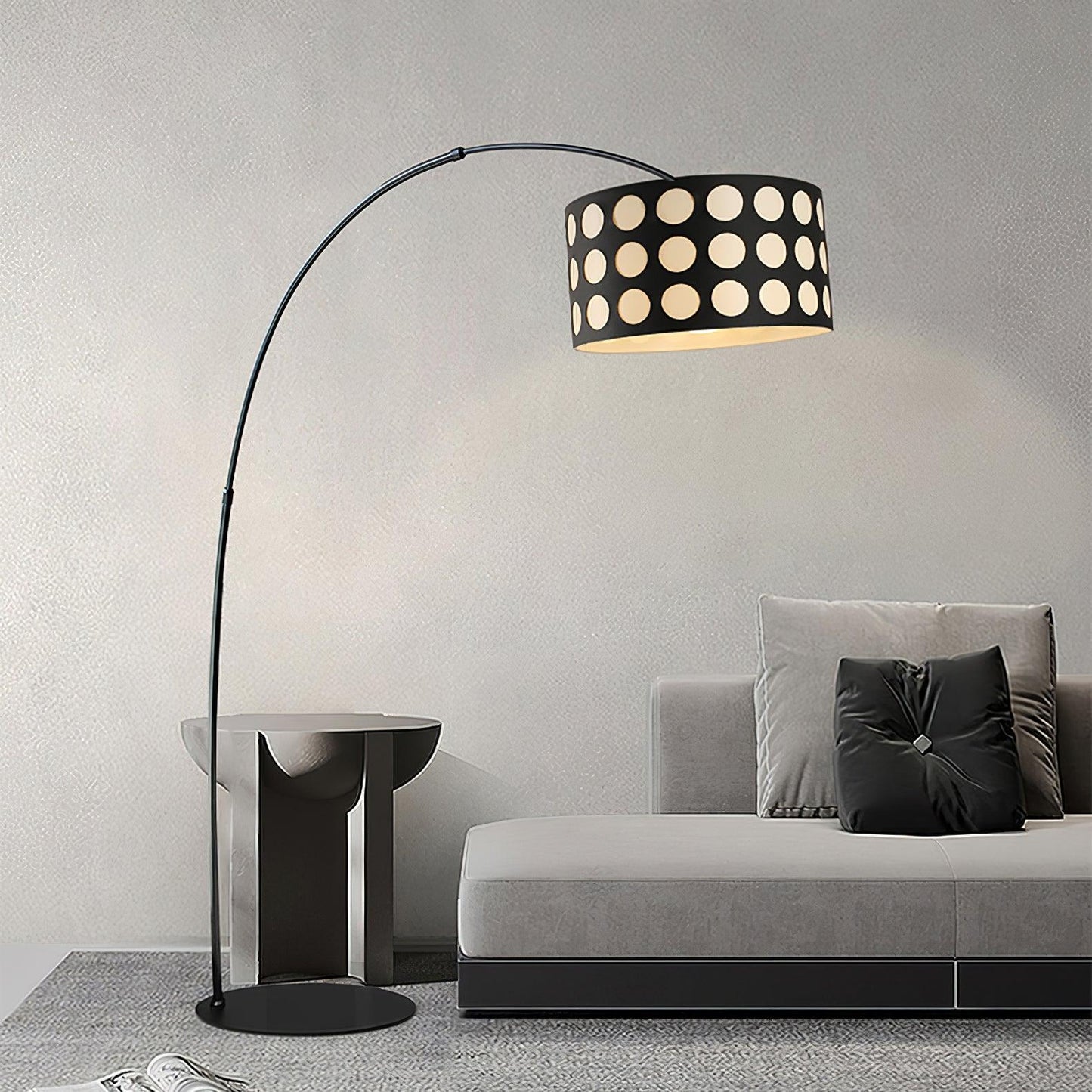 Polka Arc Fabric Floor Lamp with LED Shade for Indoor Use