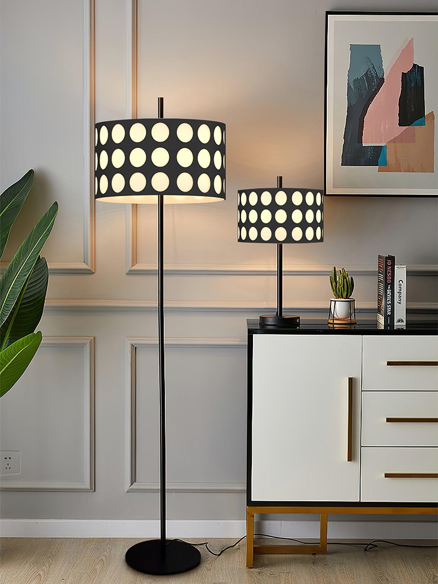 Polka Arc Fabric Floor Lamp with LED Shade for Indoor Use