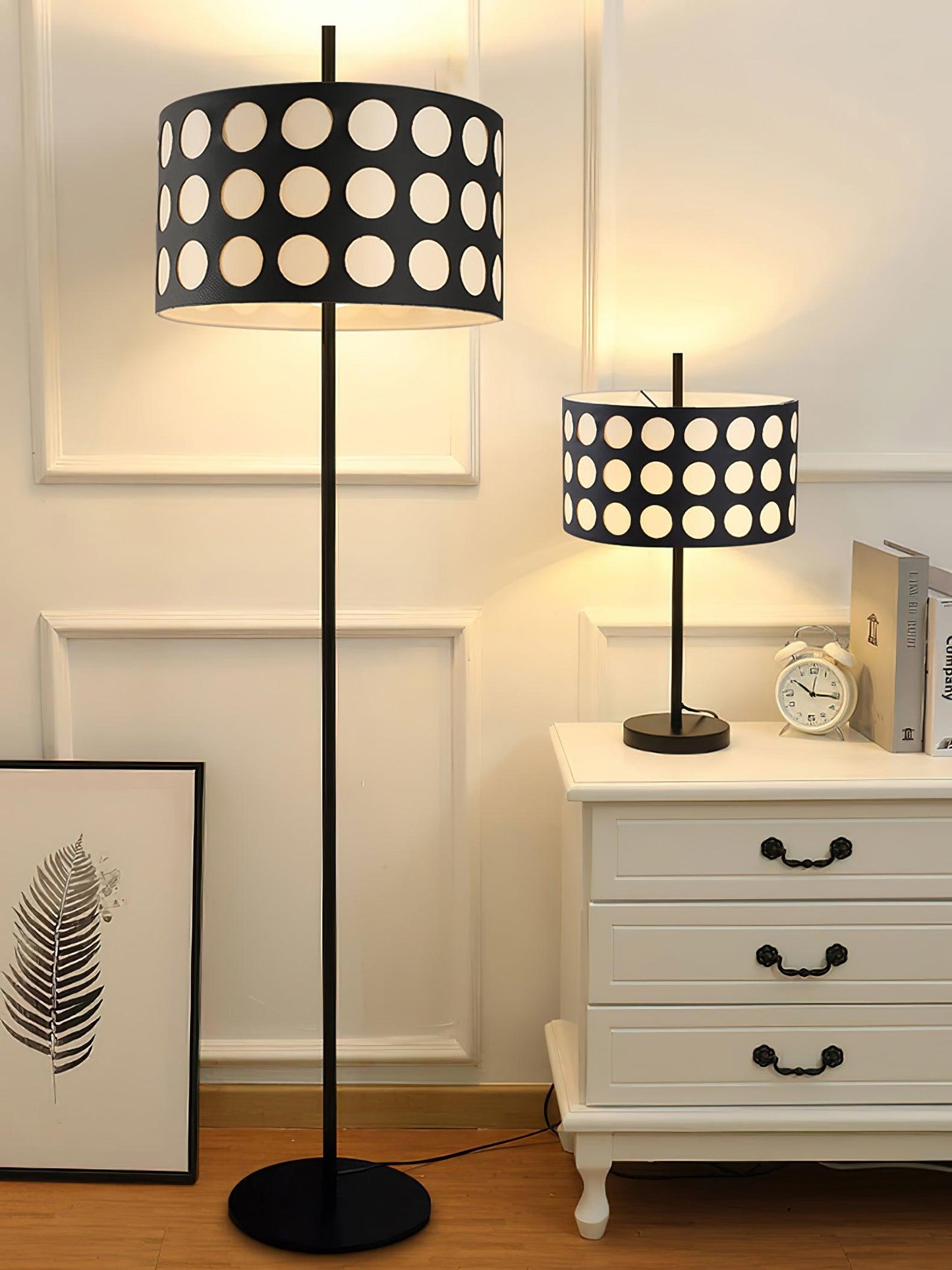 Polka Arc Fabric Floor Lamp with LED Shade for Indoor Use