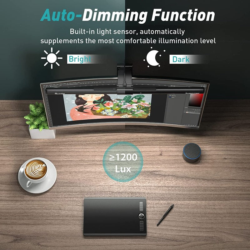 Dimmable Monitor Light Bar with Remote, Eye Protection Technology, Adjustable Brightness Desk Lamp for Curved/Flat Screens, No Screen Glare, Home Office