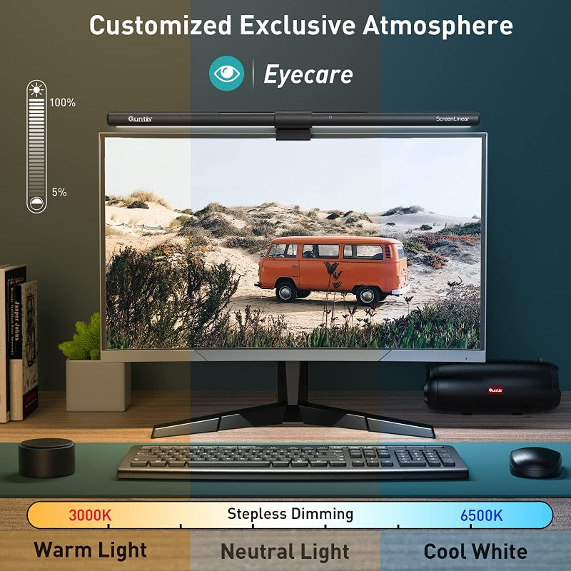 Dimmable Monitor Light Bar with Remote, Eye Protection Technology, Adjustable Brightness Desk Lamp for Curved/Flat Screens, No Screen Glare, Home Office