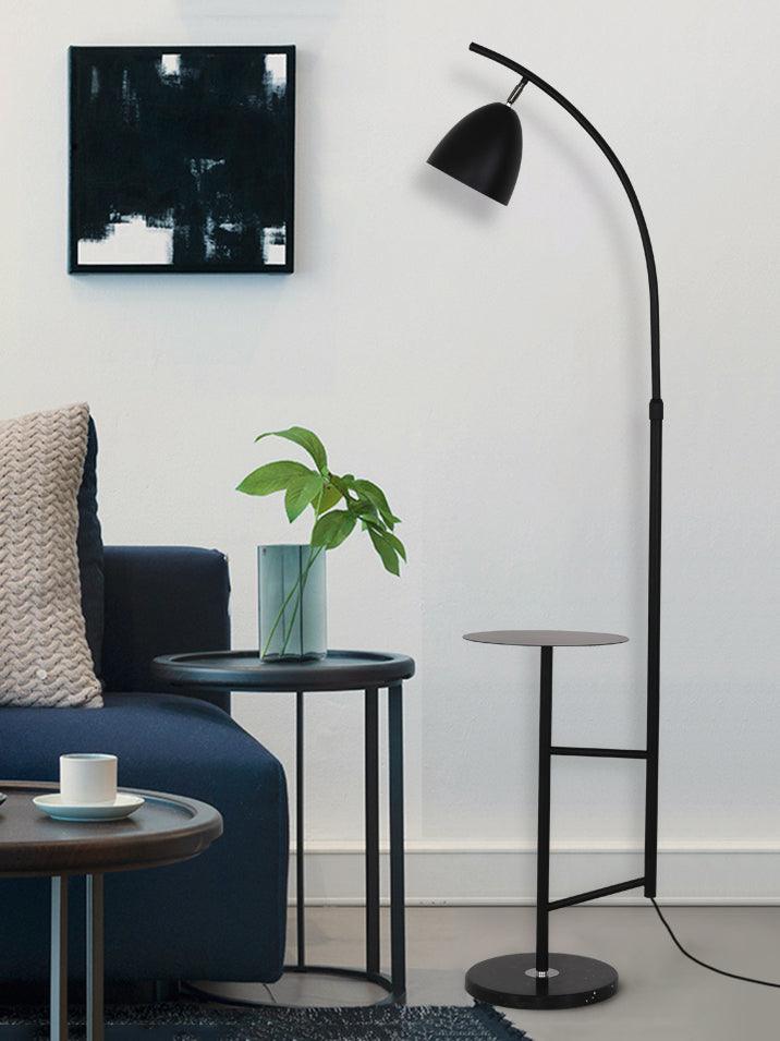 Rani Floor Lamp with Tray, LED, Metal, Black, Gold Finish