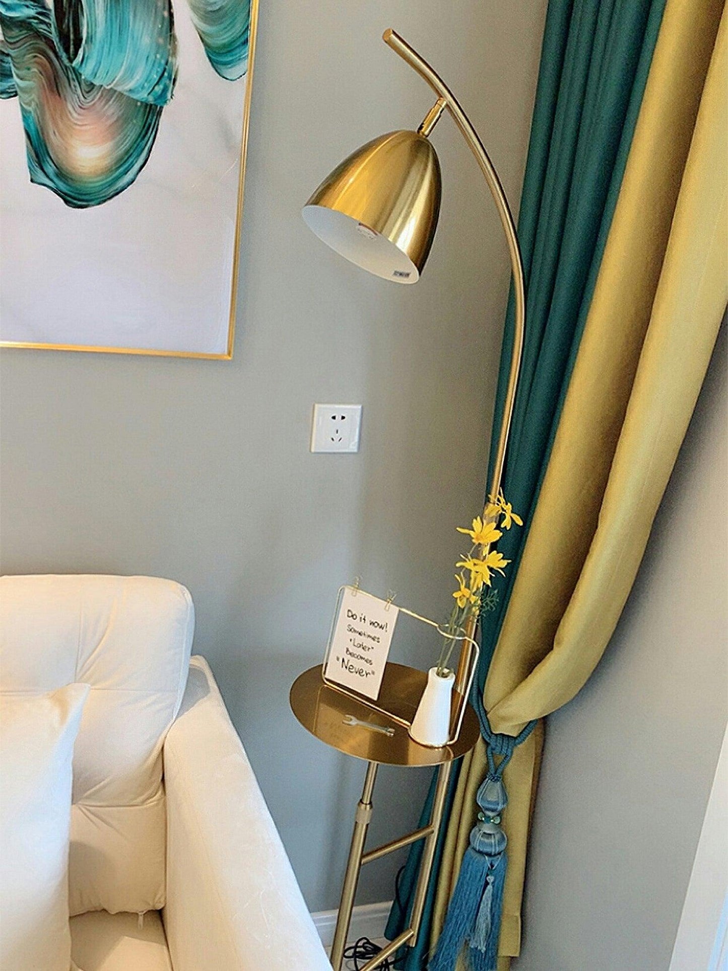 Rani Floor Lamp with Tray, LED, Metal, Black, Gold Finish