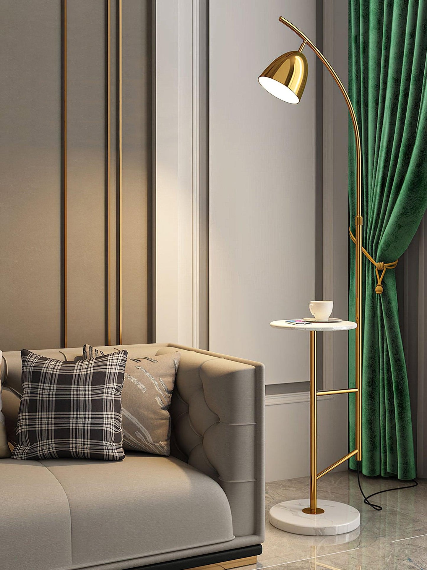 Rani Floor Lamp with Tray, LED, Metal, Black, Gold Finish