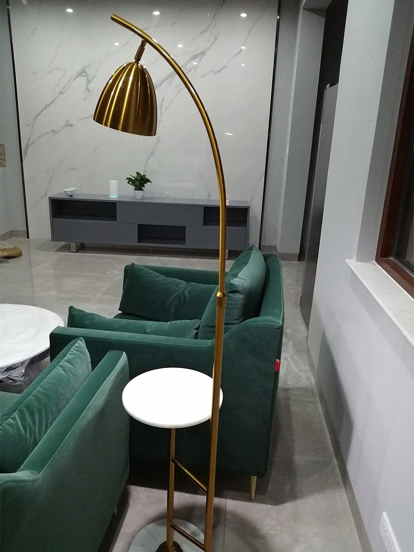 Rani Floor Lamp with Tray, LED, Metal, Black, Gold Finish