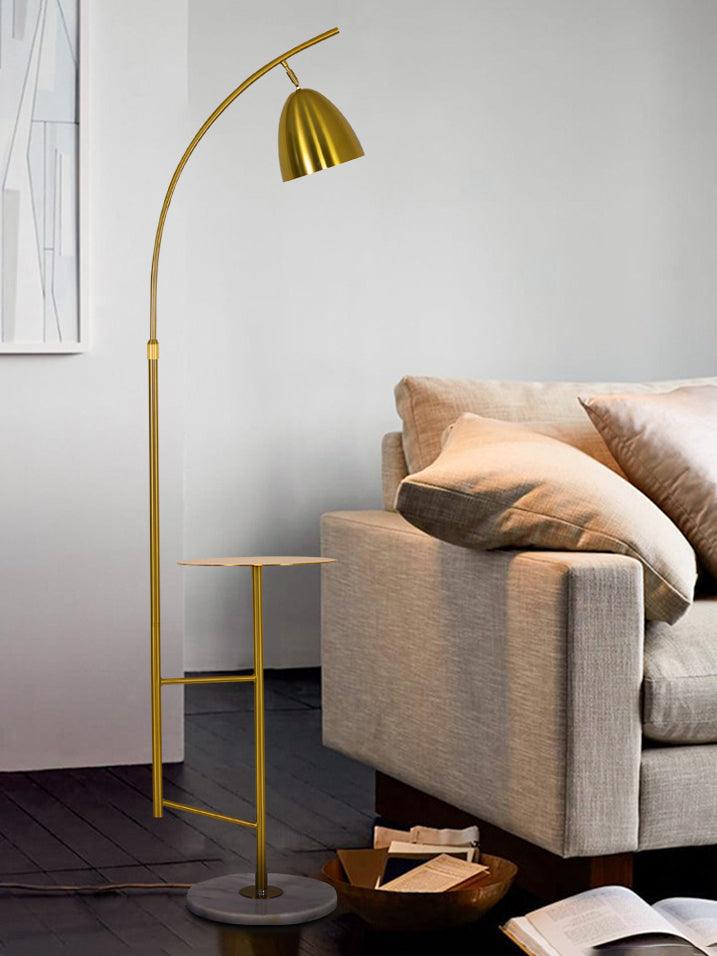 Rani Floor Lamp with Tray, LED, Metal, Black, Gold Finish