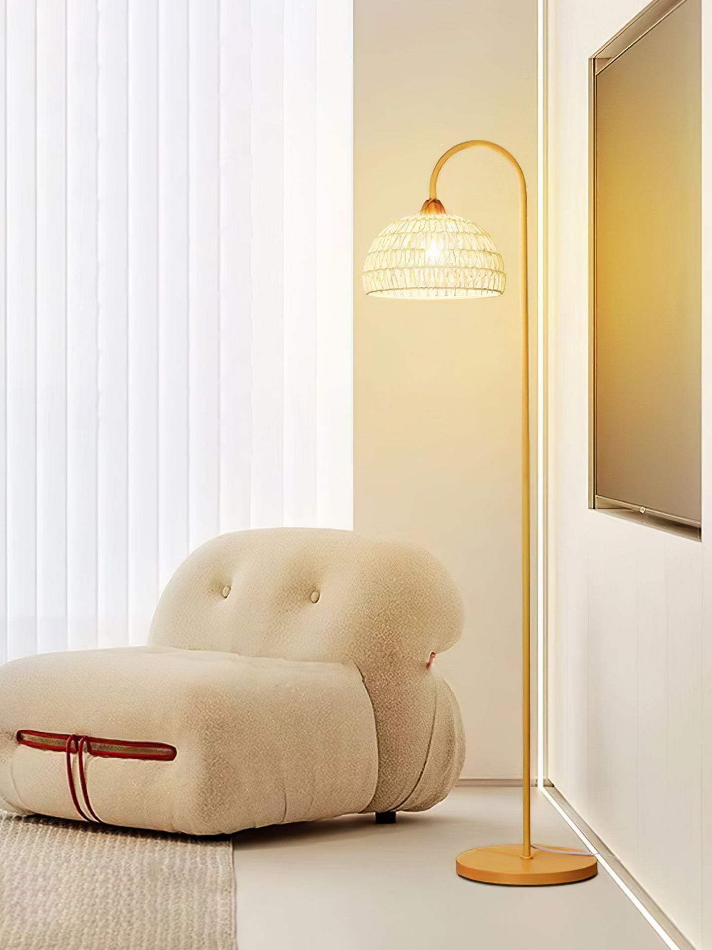 Rattan Arch Floor Lamp - Stylish Beige Indoor Lighting