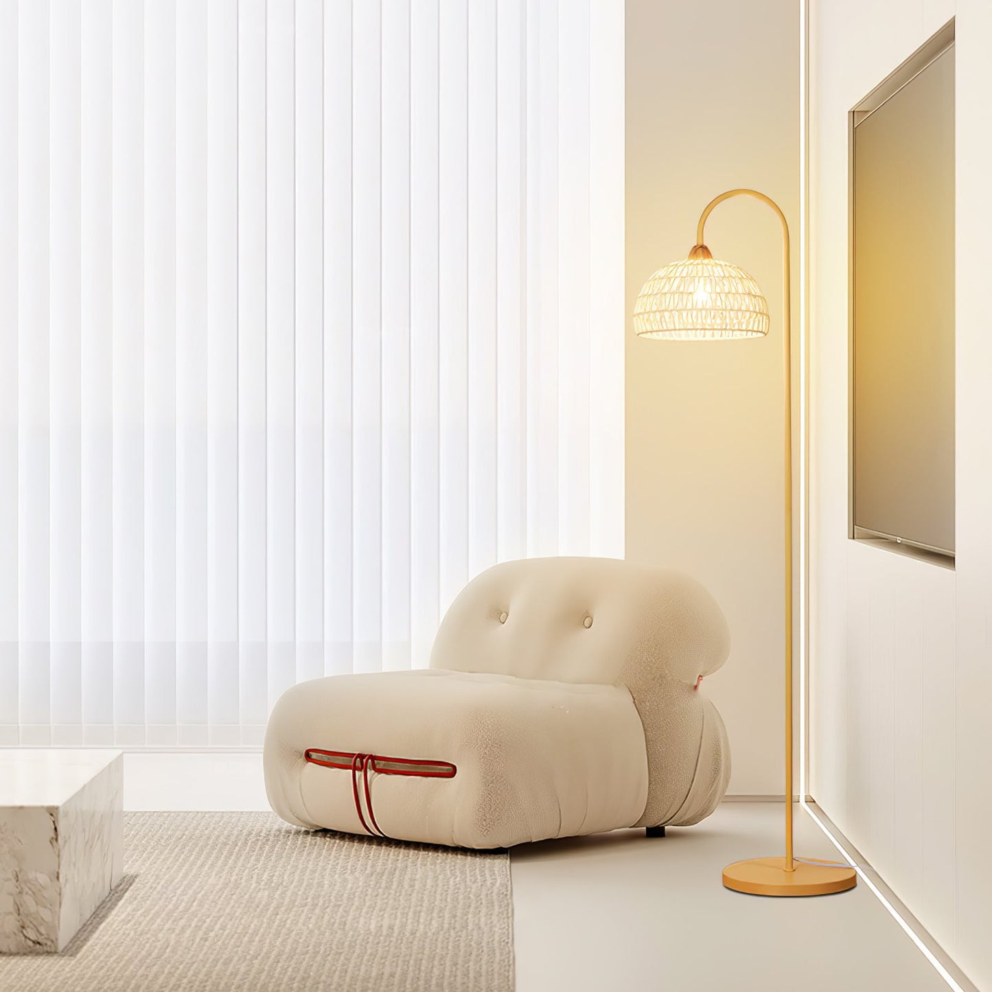 Rattan Arch Floor Lamp - Stylish Beige Indoor Lighting