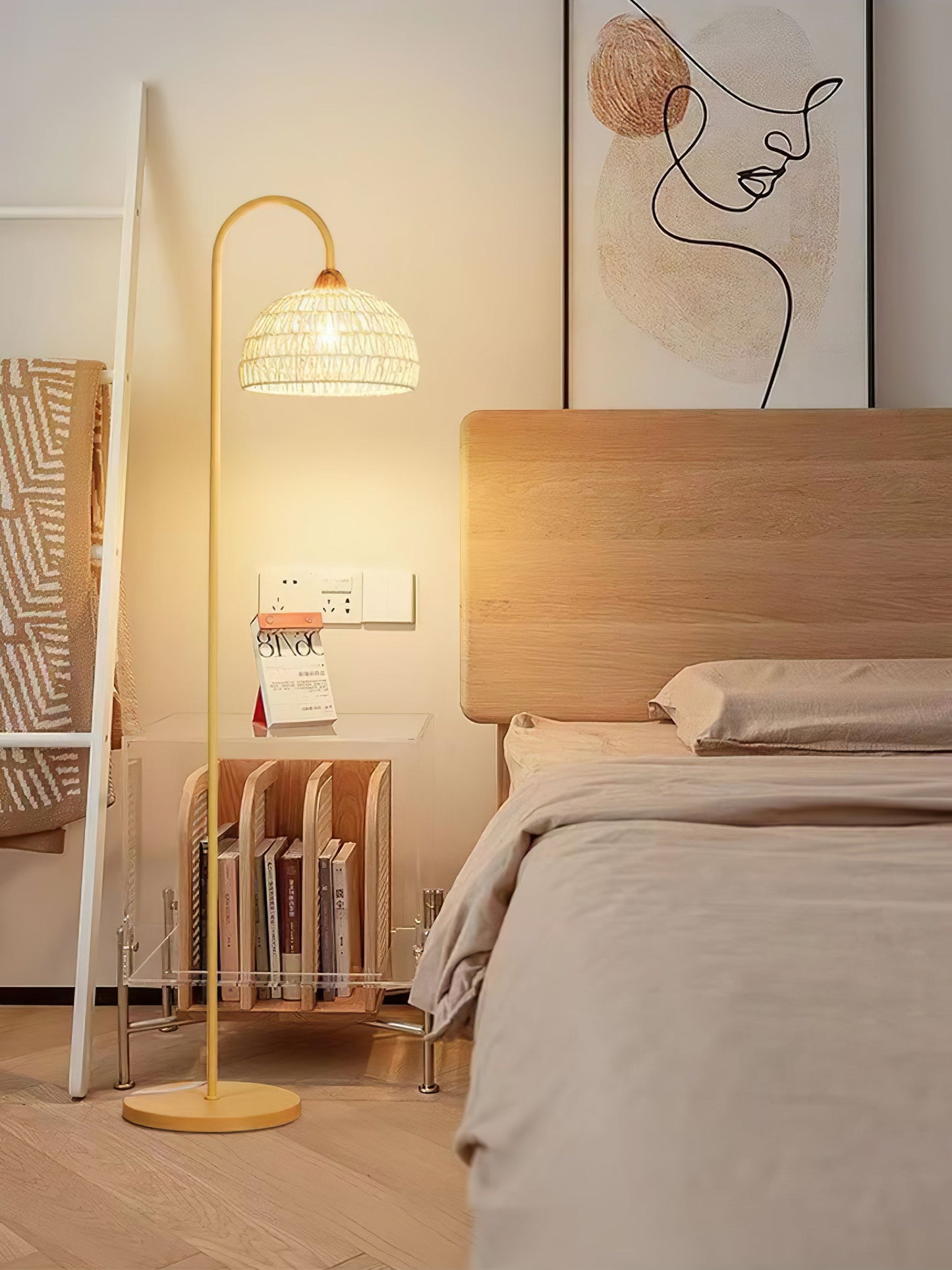 Rattan Arch Floor Lamp - Stylish Beige Indoor Lighting