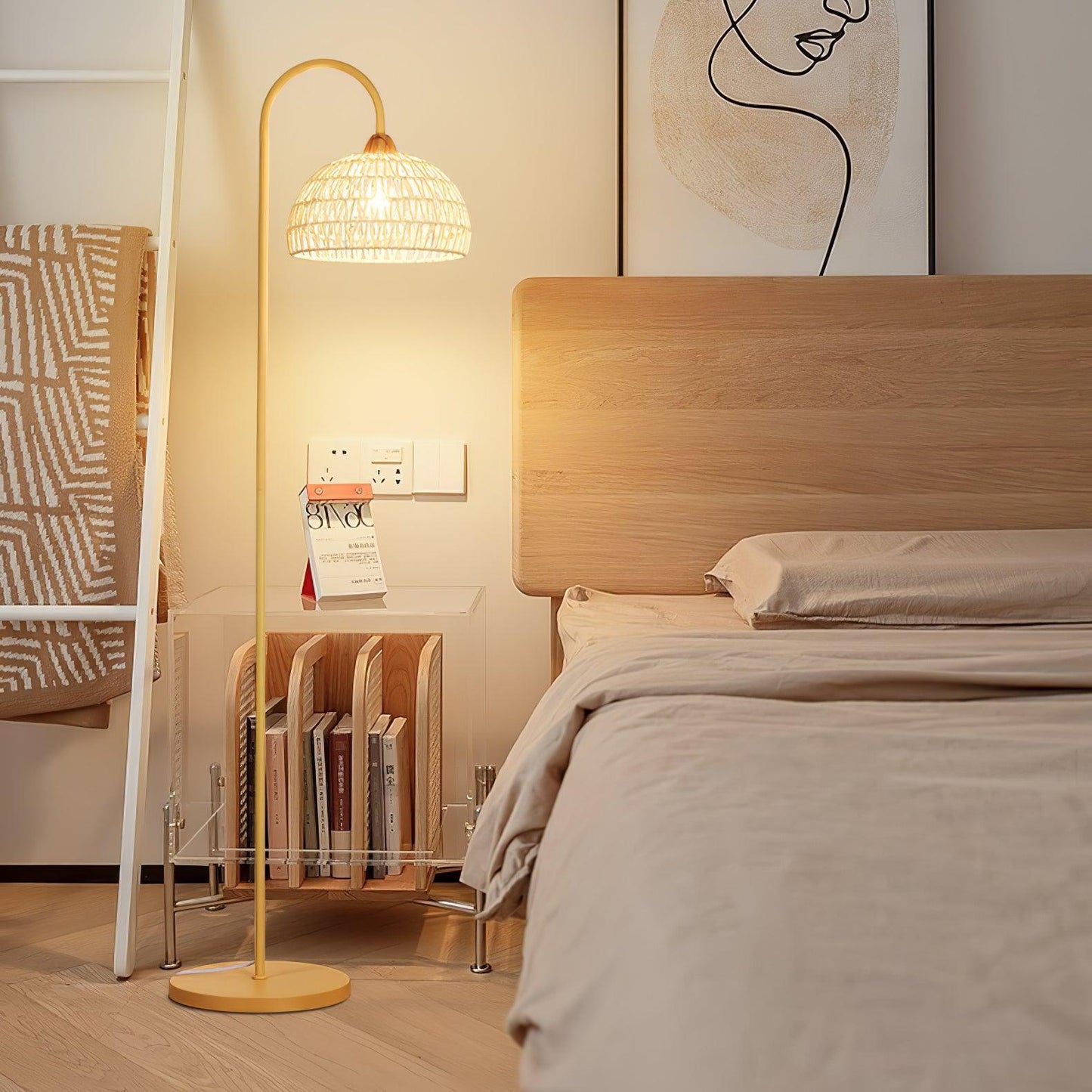 Rattan Arch Floor Lamp - Stylish Beige Indoor Lighting