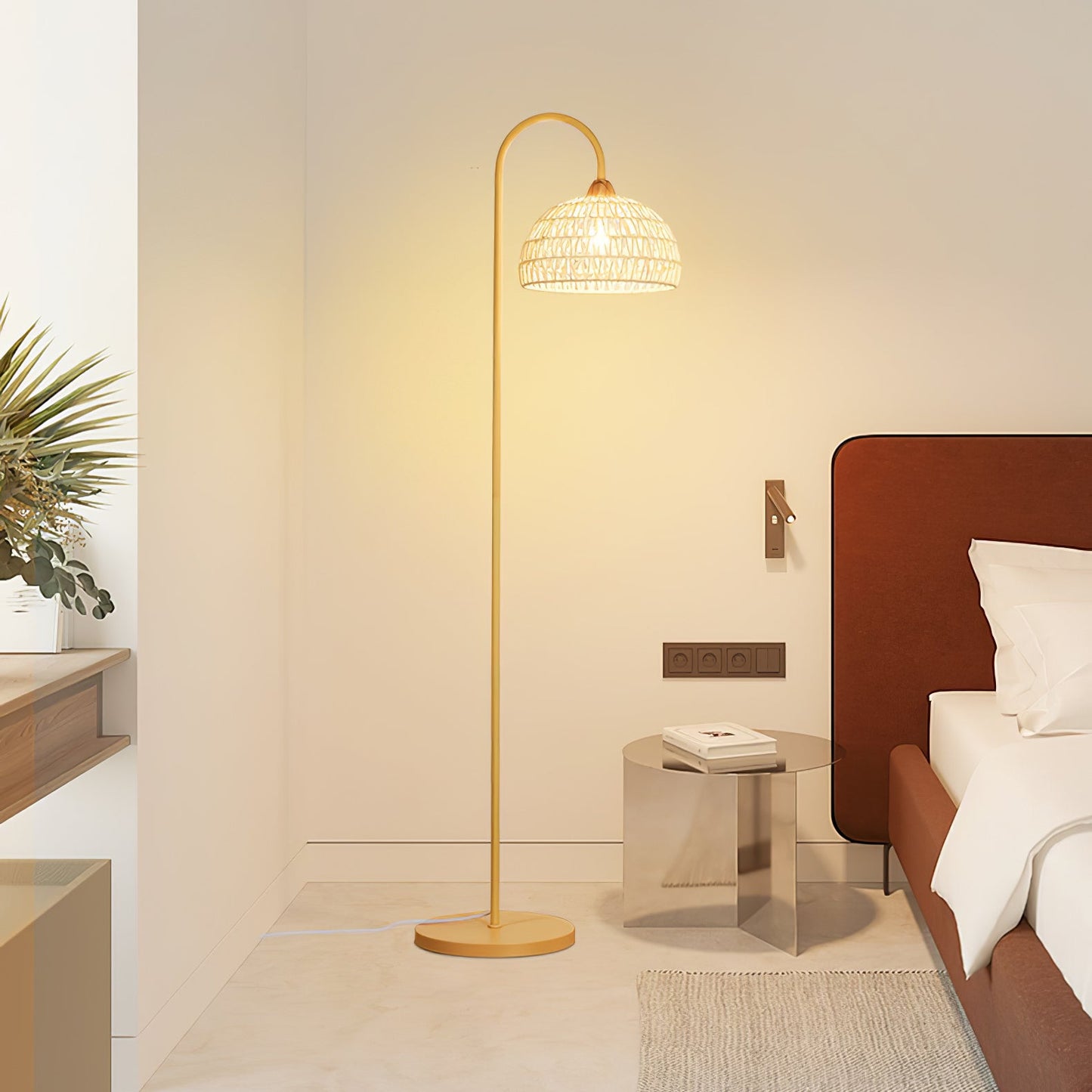 Rattan Arch Floor Lamp - Stylish Beige Indoor Lighting