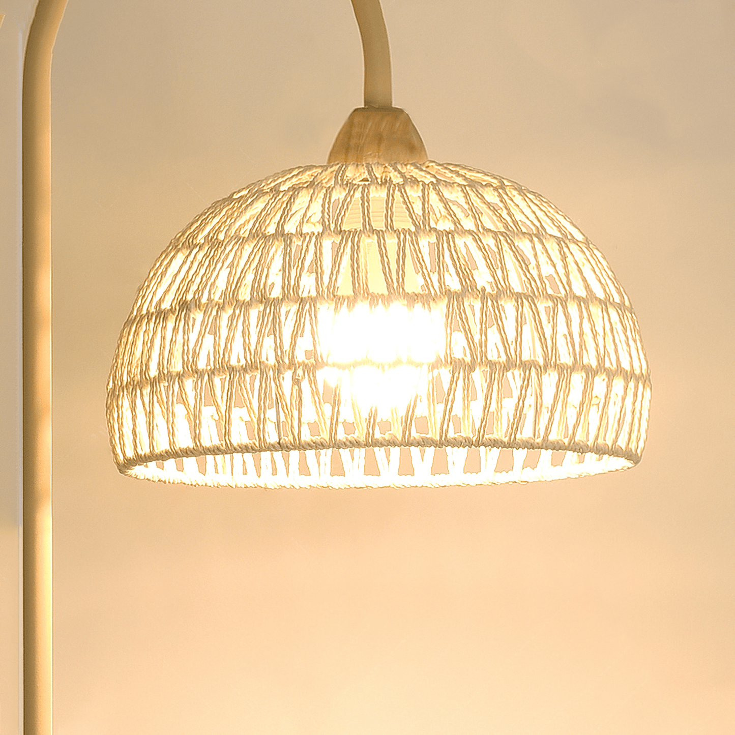 Rattan Arch Floor Lamp - Stylish Beige Indoor Lighting