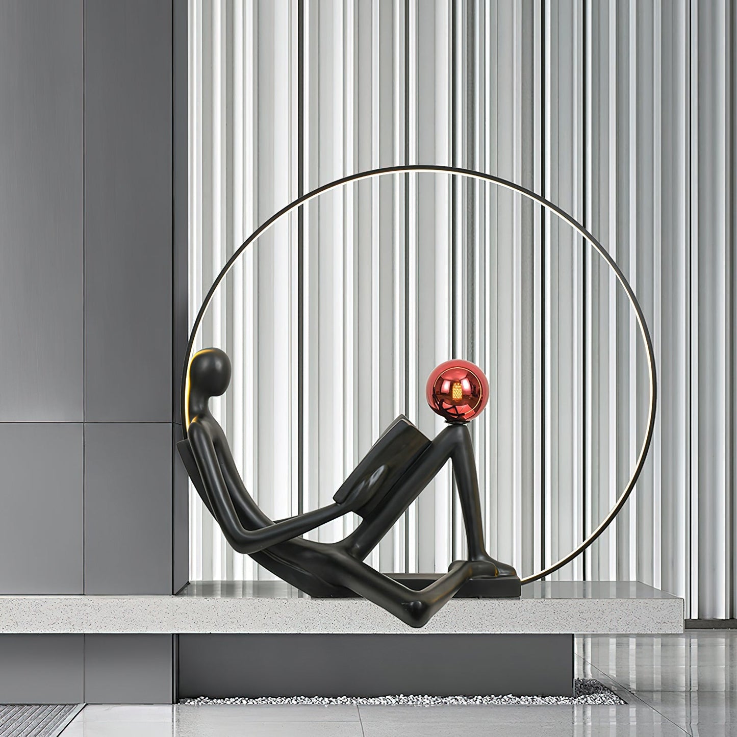 Reader Sculpture Floor Lamp with LED Light - Black Design