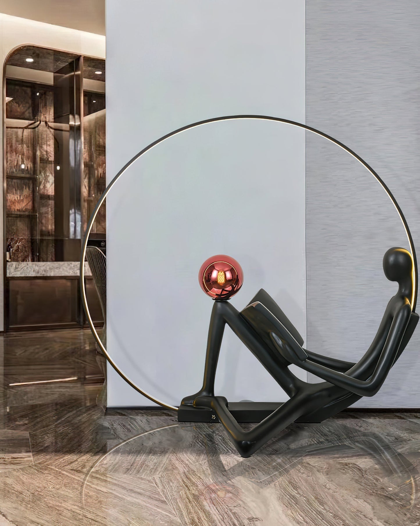 Reader Sculpture Floor Lamp with LED Light - Black Design