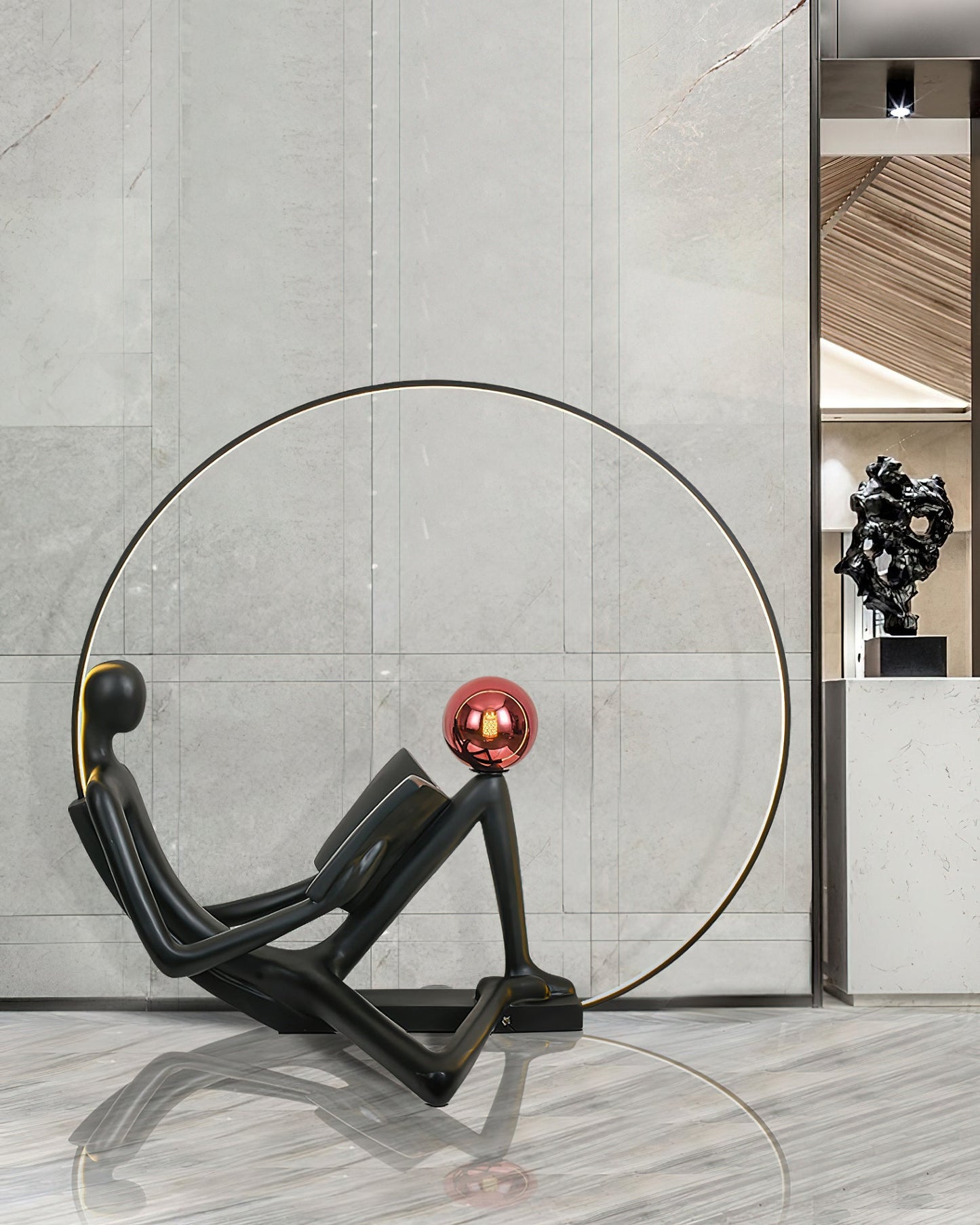 Reader Sculpture Floor Lamp with LED Light - Black Design