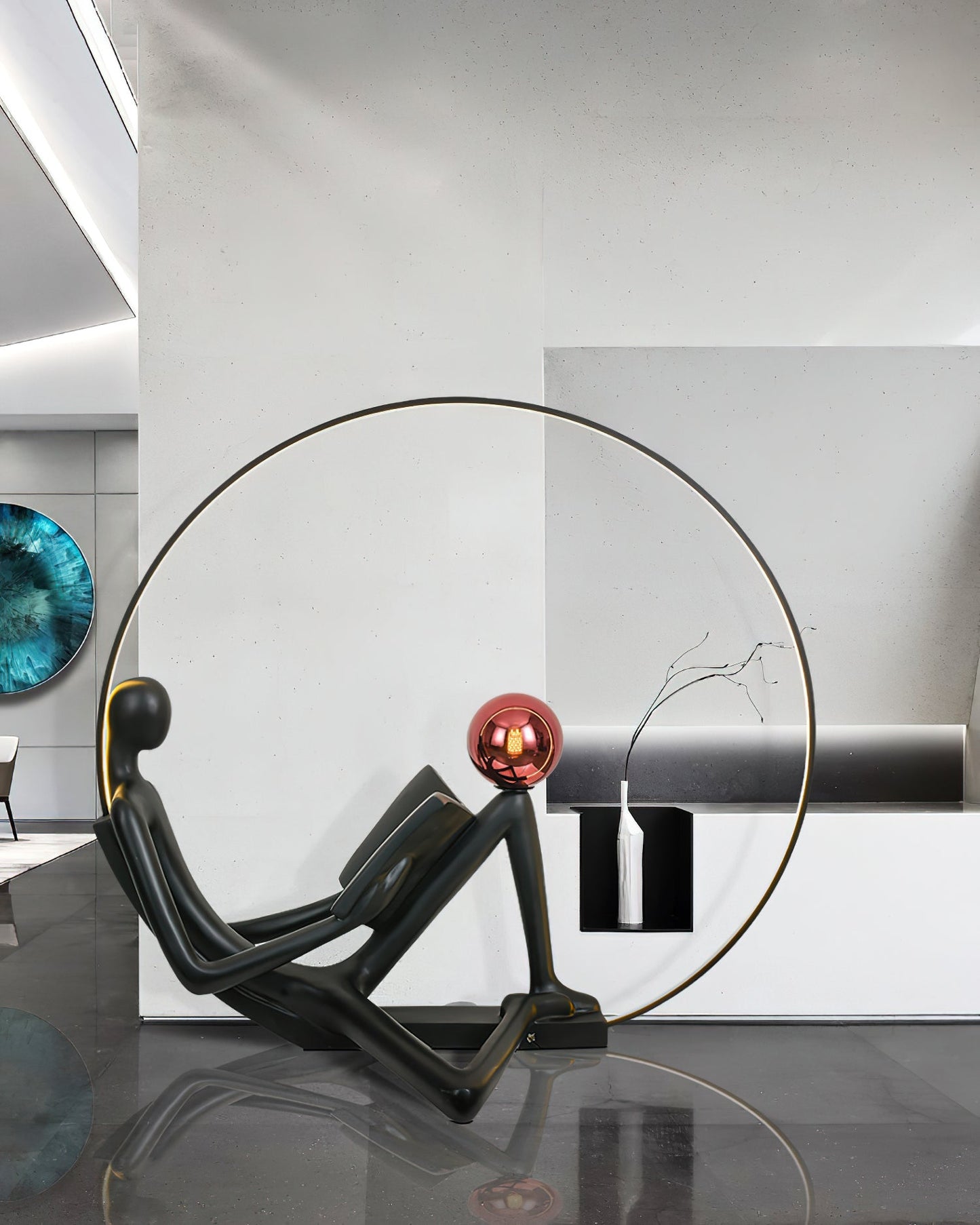 Reader Sculpture Floor Lamp with LED Light - Black Design