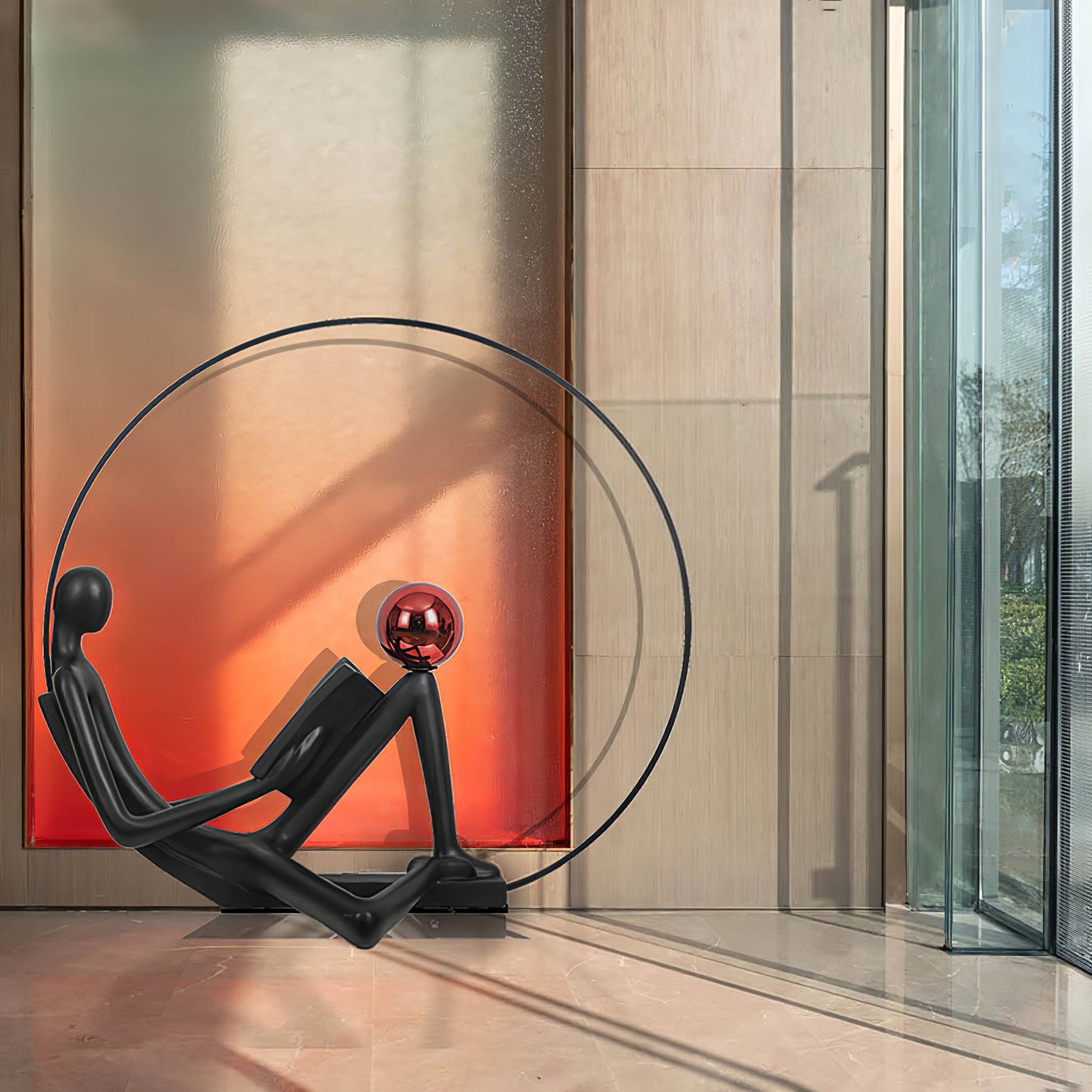 Reader Sculpture Floor Lamp with LED Light - Black Design