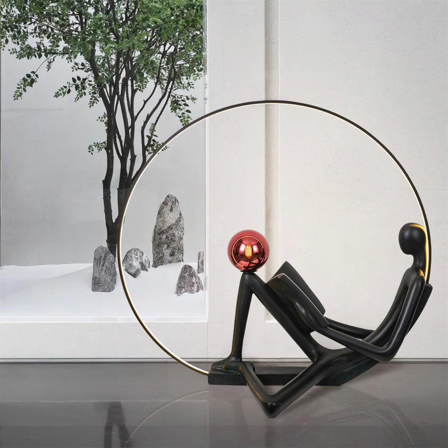 Reader Sculpture Floor Lamp with LED Light - Black Design