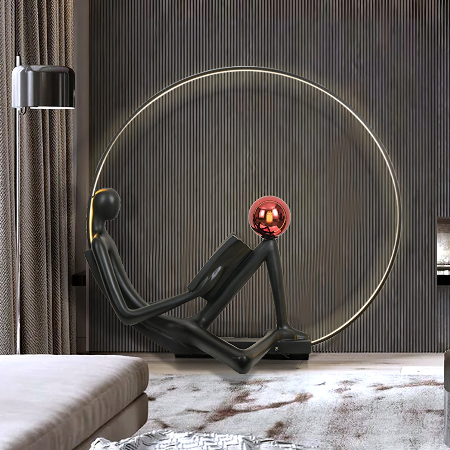 Reader Sculpture Floor Lamp with LED Light - Black Design