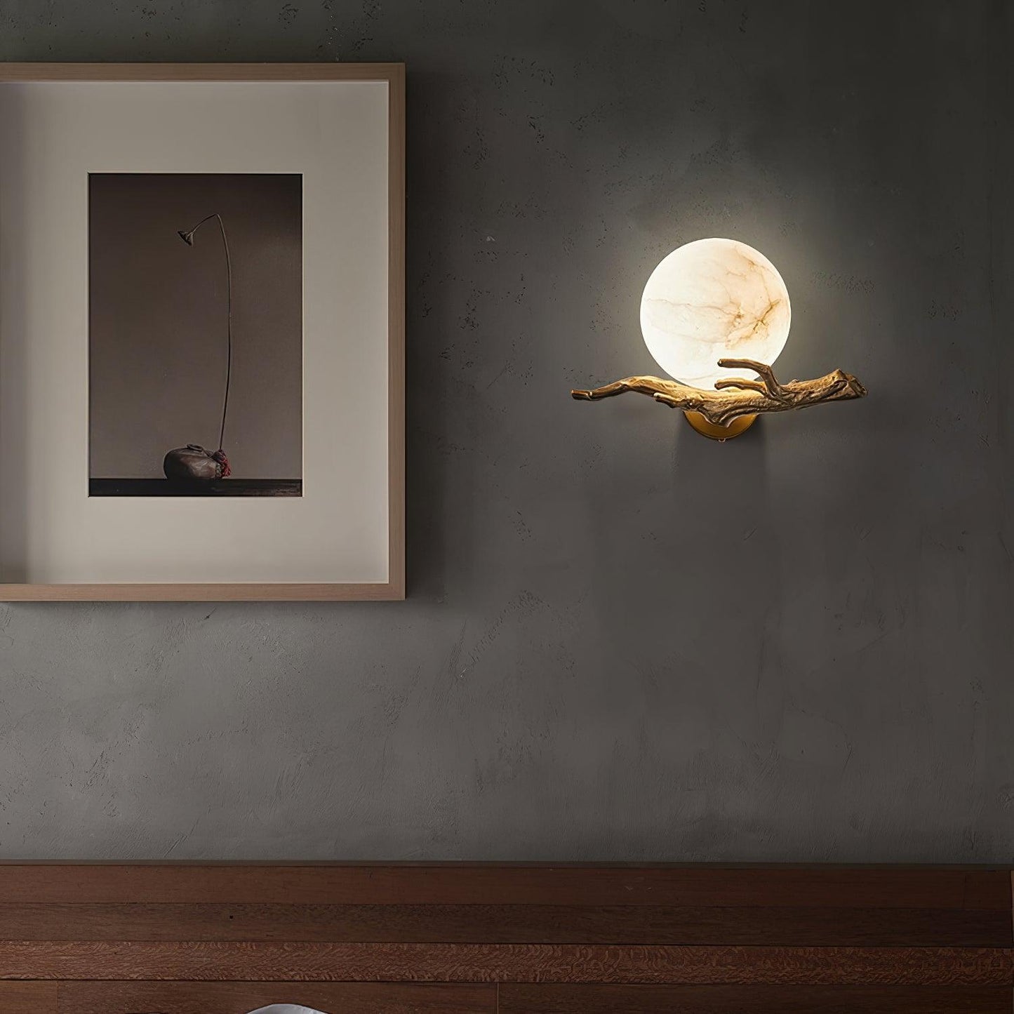 Retro Twigs Wall Lamp - Brass & Marble LED Sconce Set of 2